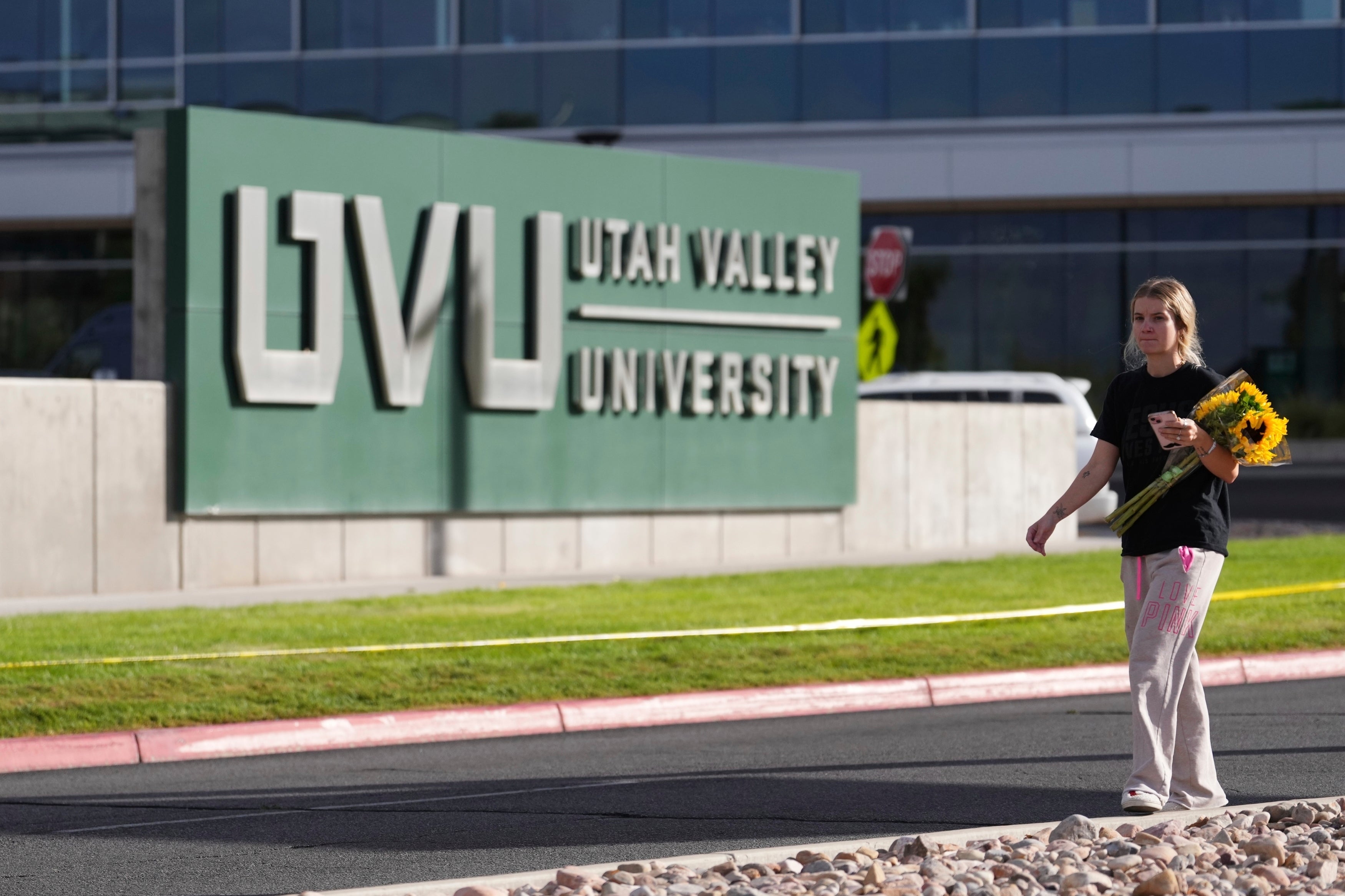 Meagan Bradley walks to a memorial for Charlie Kirk at Utah Valley University in Orem, Utah,