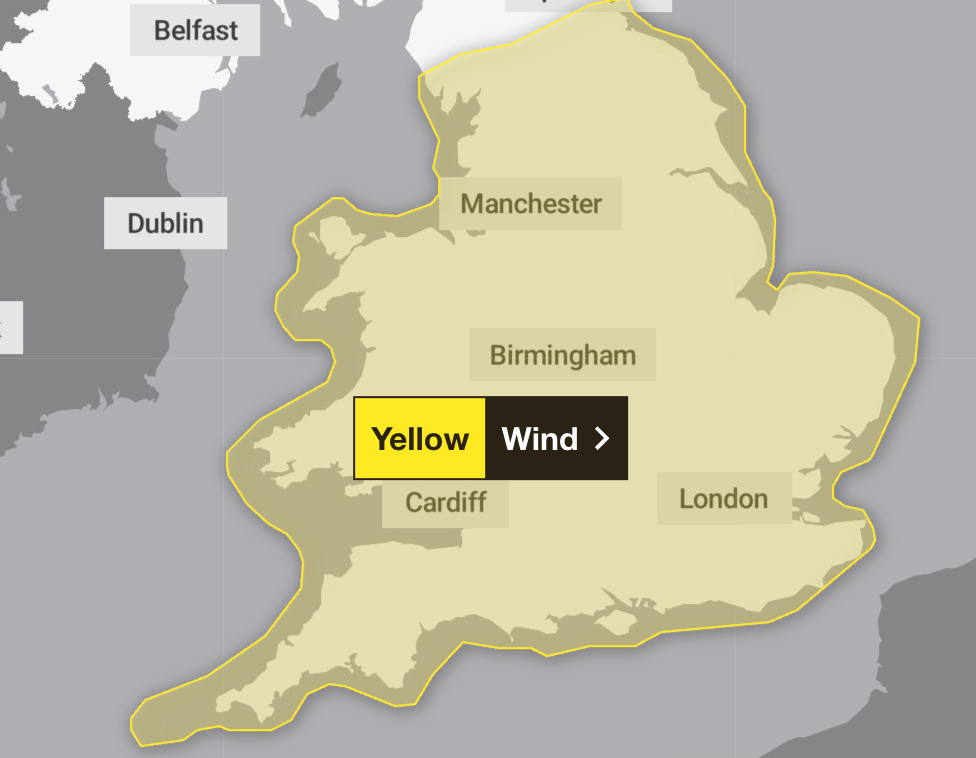 The yellow warning issued by Met Office for England and Wales