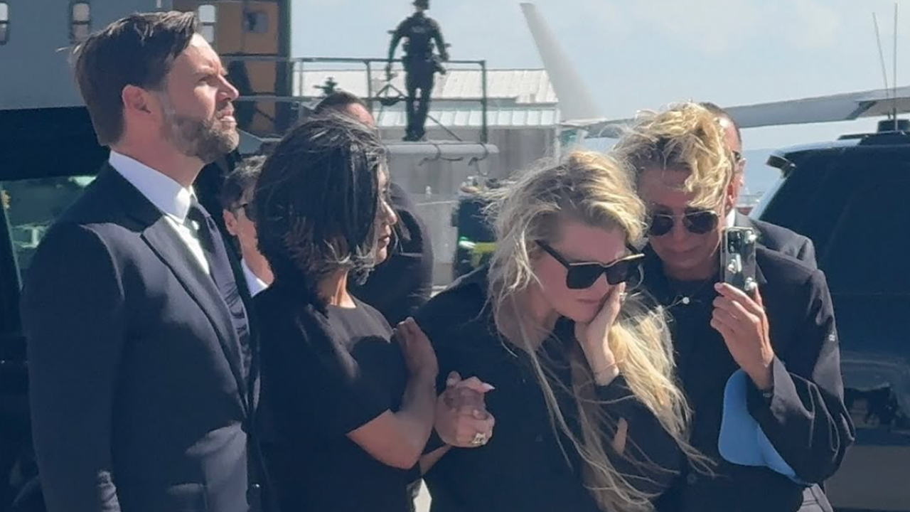 Erika Kirk was comforted by Vice President JD Vance and Second Lady Usha Vance, who escorted Kirk’s casket back to Arizona