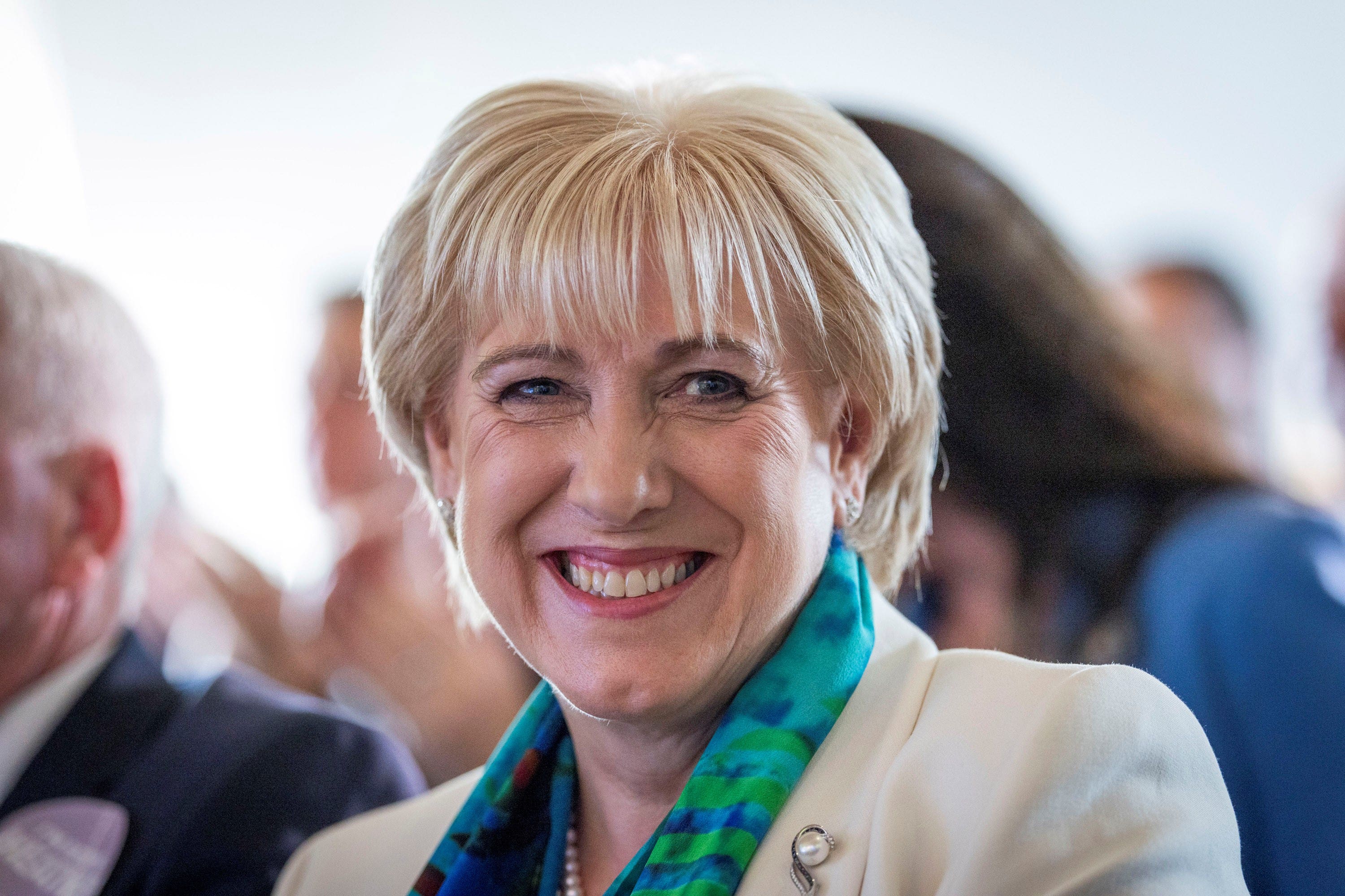 Fine Gael presidential candidate Heather Humphreys launching her campaign at the Monaghan Peace Campus (Fergal Phillips/PA)
