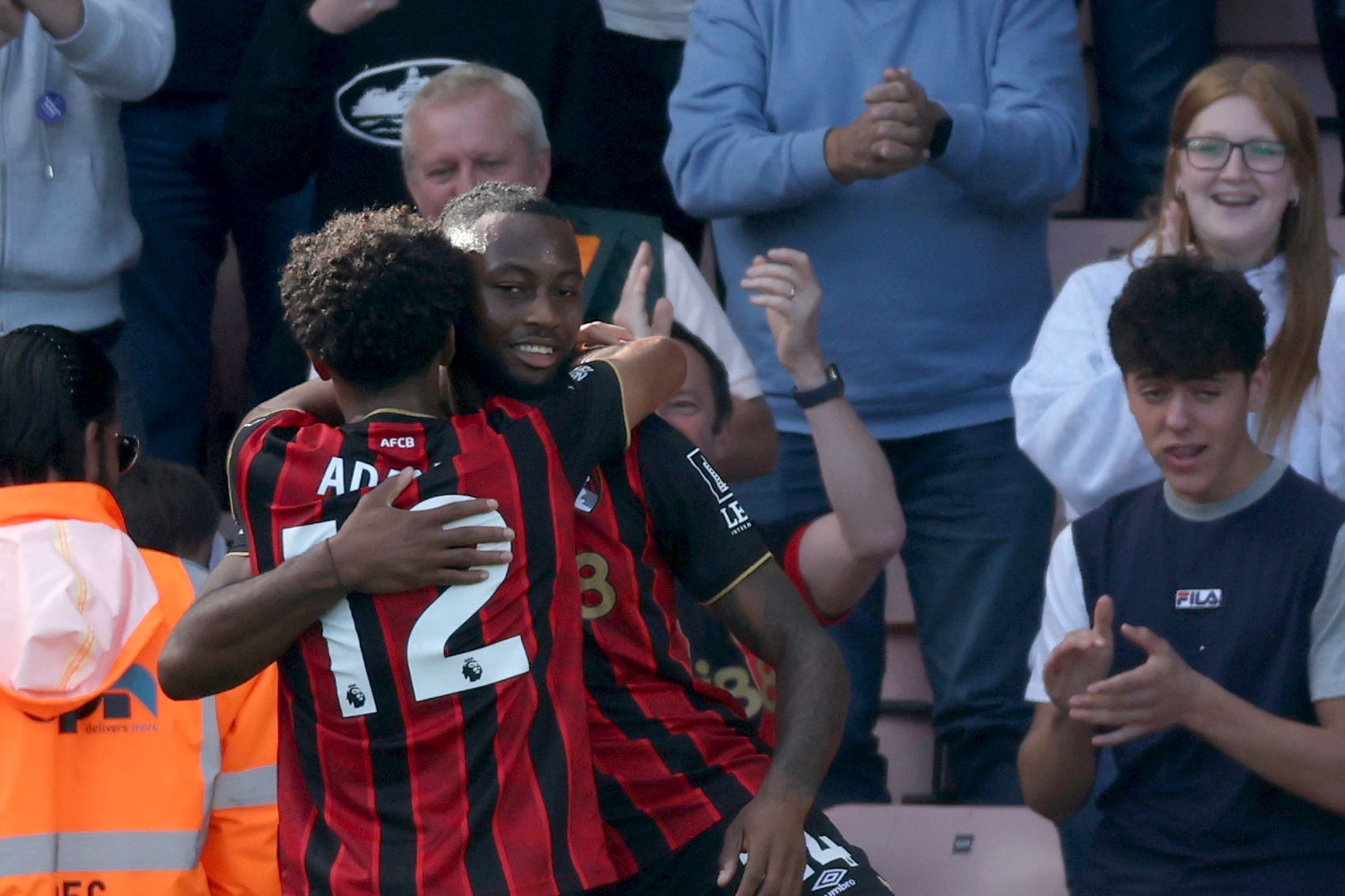 Bournemouth’s Antoine Semenyo, right, celebrates with Tyler Adams (PA)