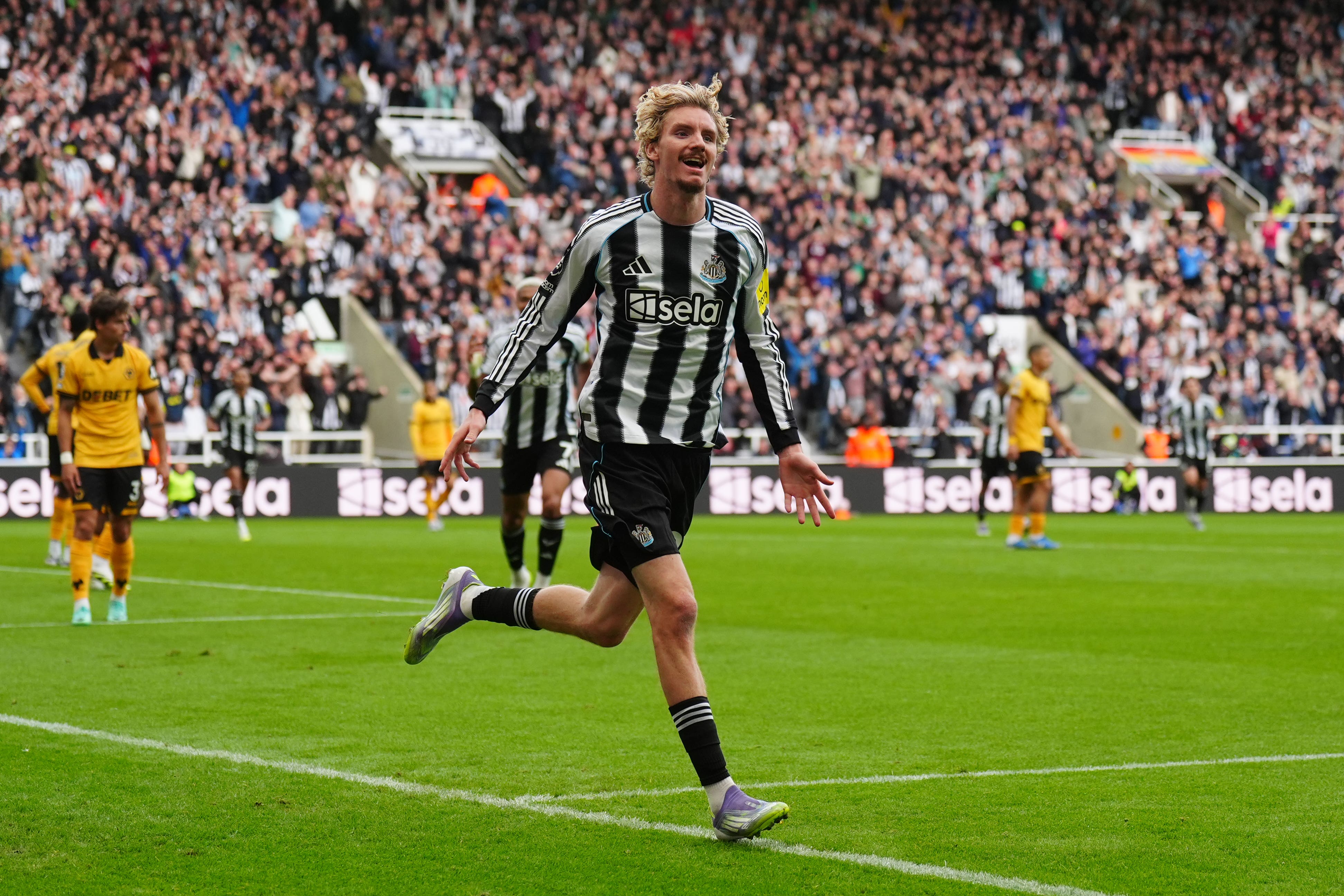 Newcastle’s Nick Woltemade celebrates his debut winner (Owen Humphreys/PA).