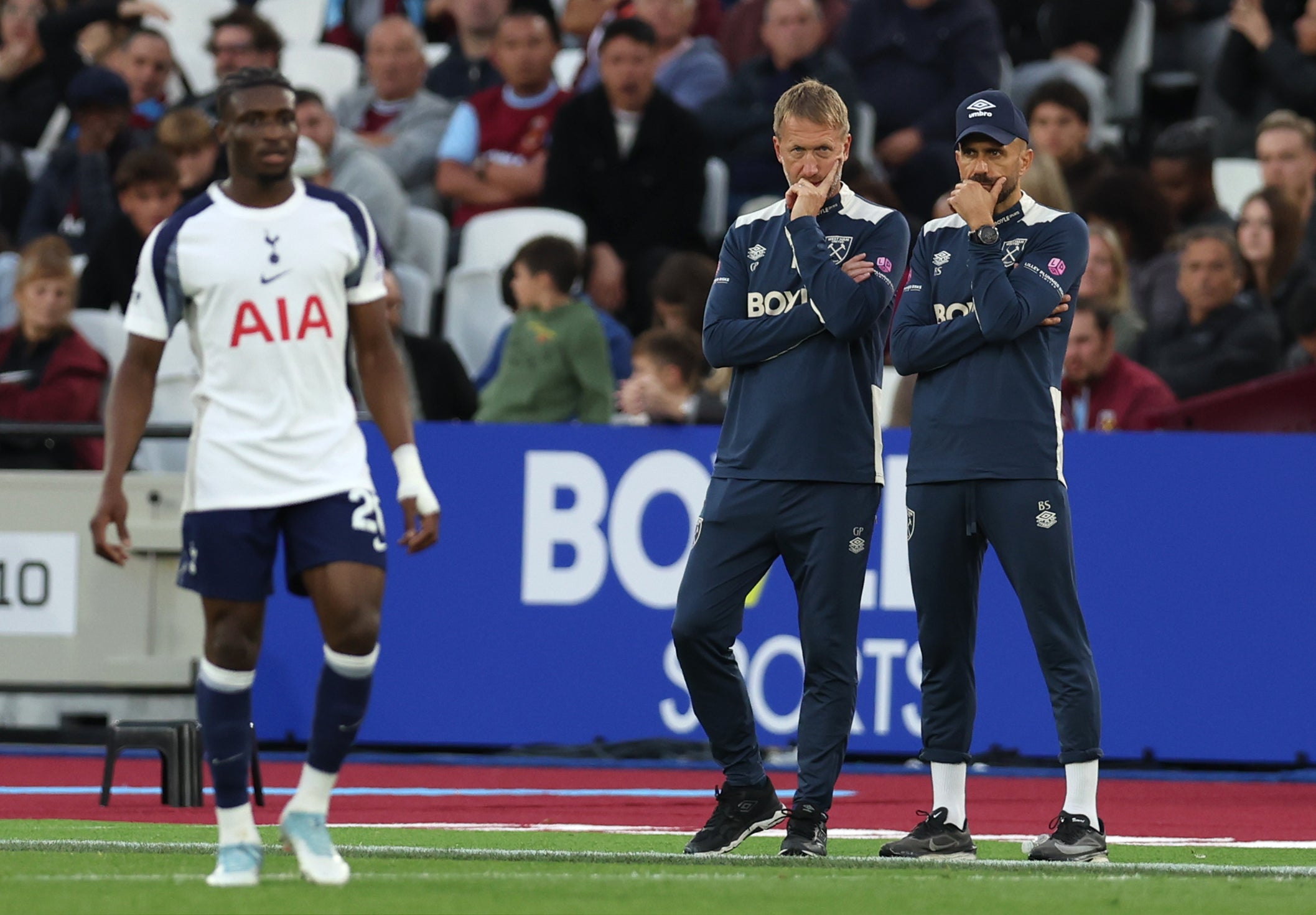 Graham Potter (centre) is back under pressure after a chastening loss (Chris Radburn/PA)