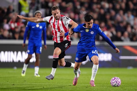 <p>Facundo Buonanotte, right, has only played eight games for Chelsea this season (John Walton/PA)</p>