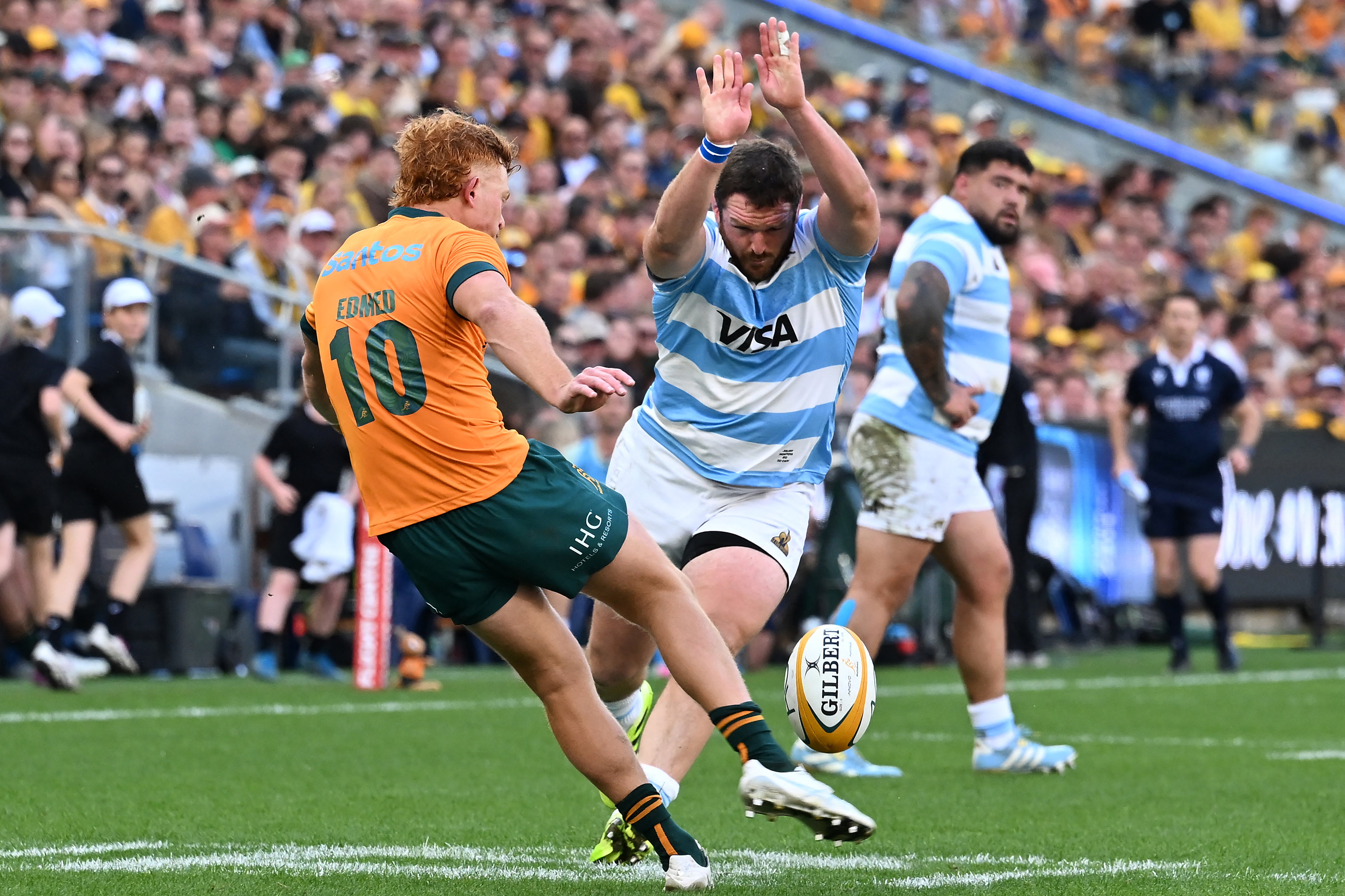 Julian Montoya charged down Tane Edmed’s clearance to score