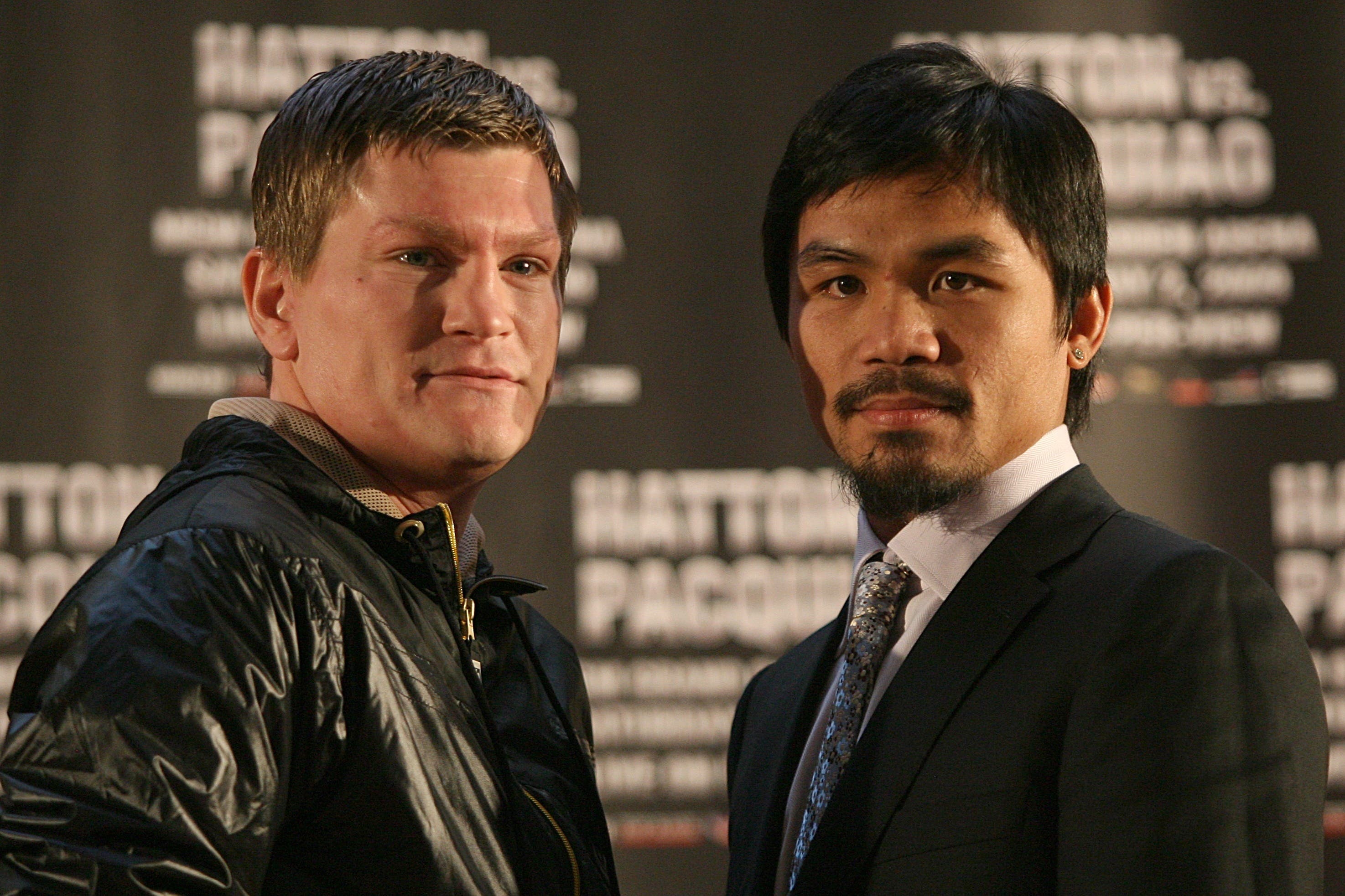 Manny Pacquiao, right, said he felt “blessed to have been part of (Ricky Hatton’s) wonderful journey” (Barry Coombs/PA)