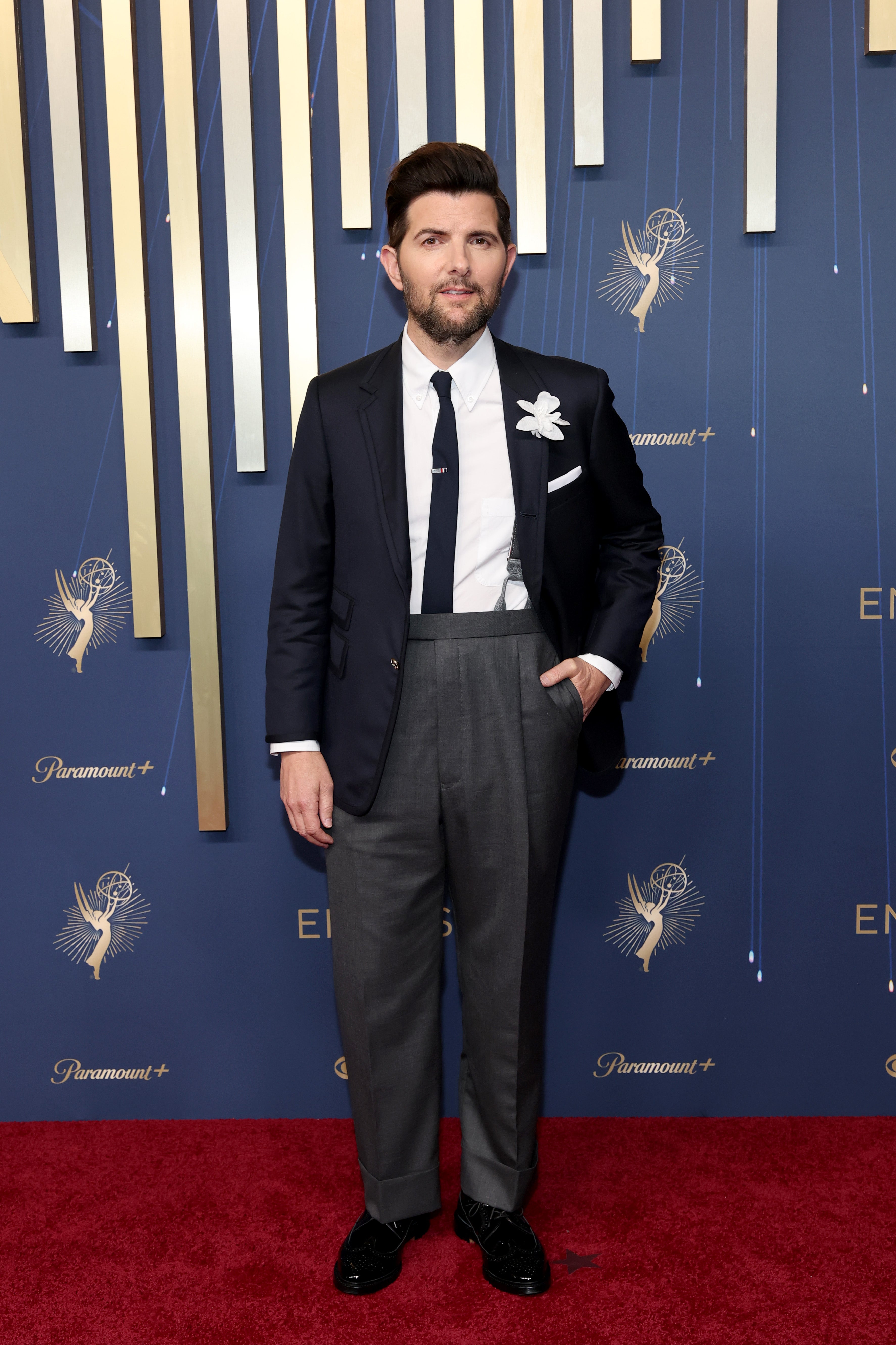 Scott, nominated for his role in ‘Severance,’ attempted to channel an old-money aesthetic with a navy jacket over charcoal-colored trousers. But he opted for suspenders to hoist up the trousers that made the whole look feel disjointed