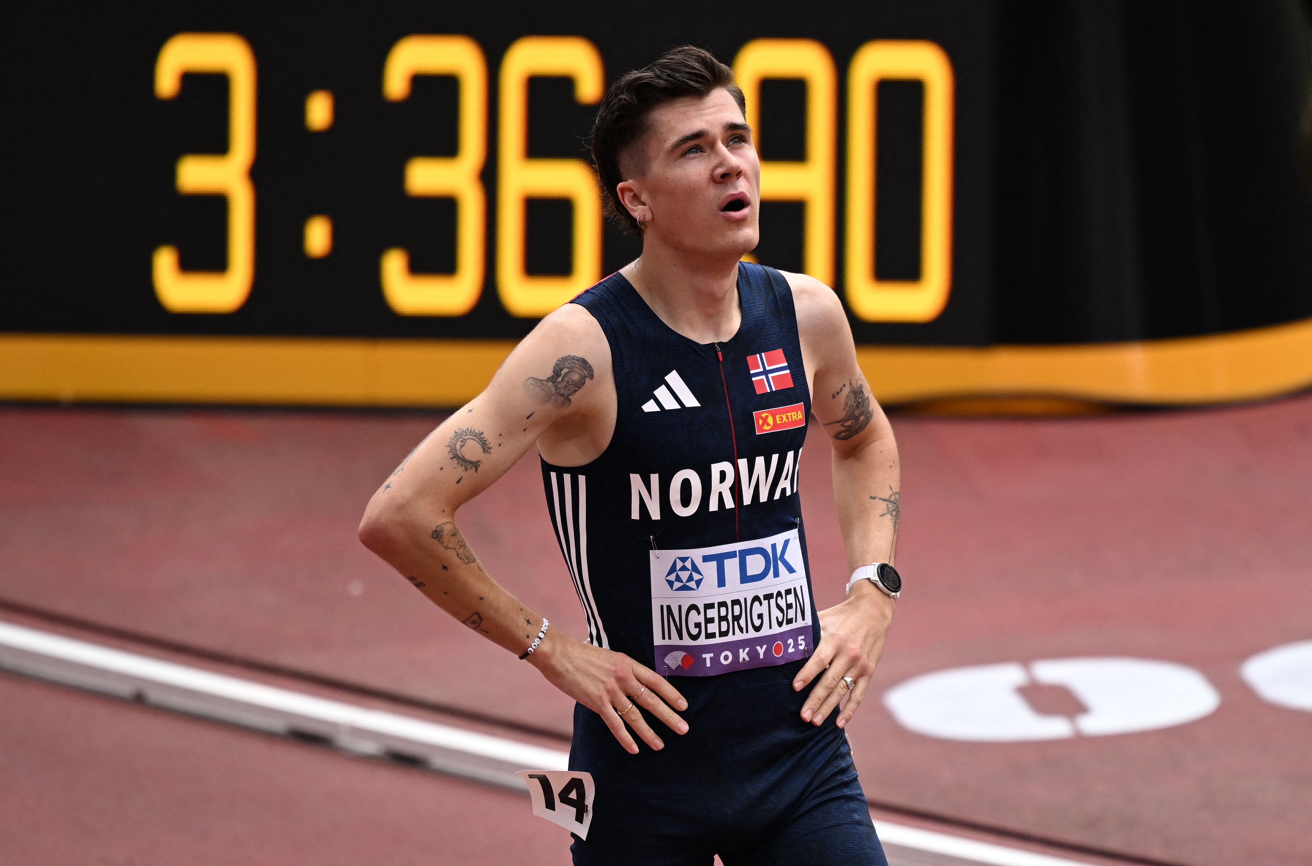 Norway's Jakob Ingebrigtsen looks dejected