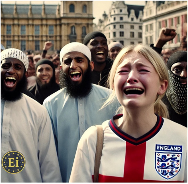 Fake AI generated images discovered included a woman in an England football shirt crying outside parliament as Muslim men jeered