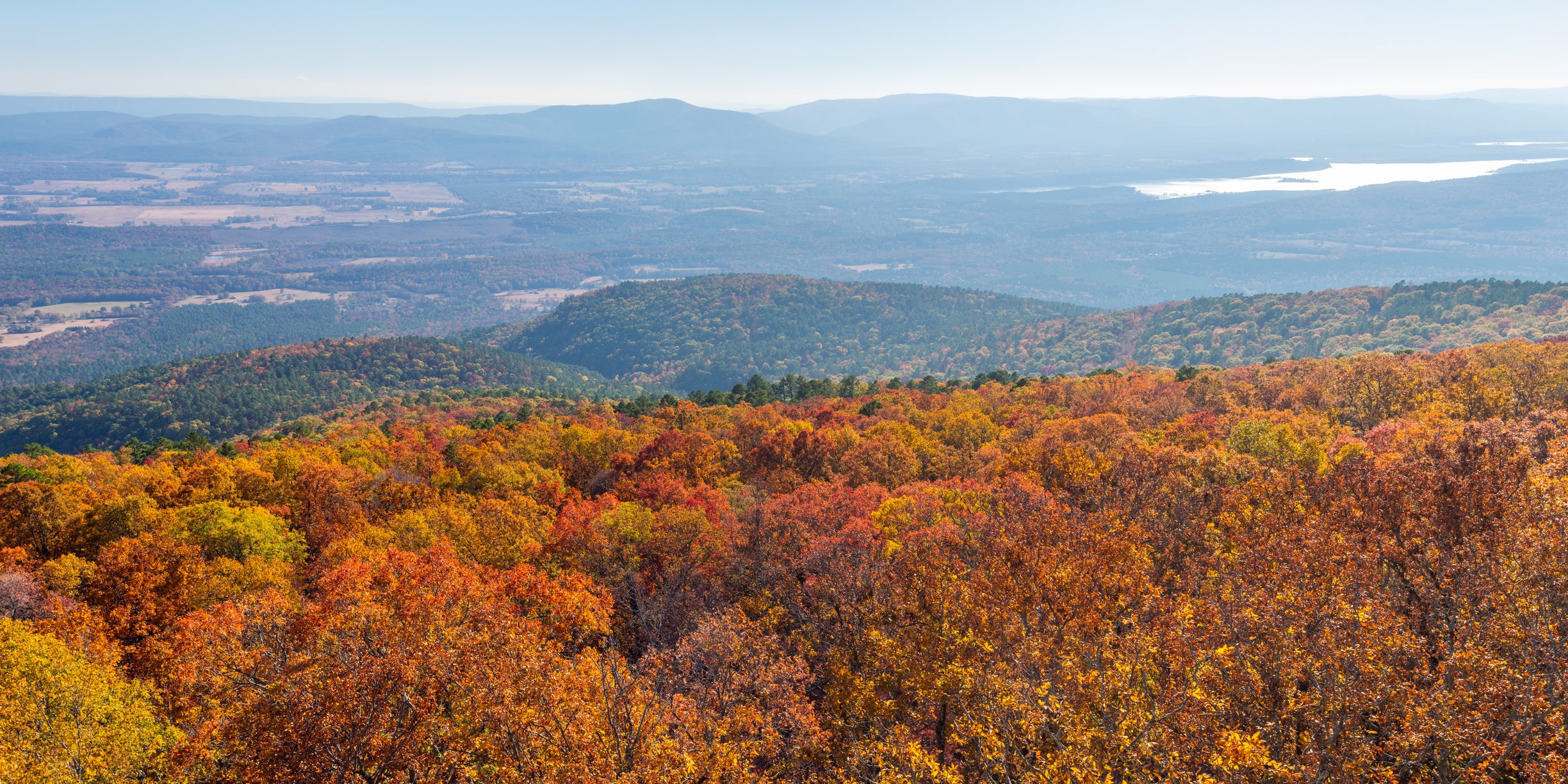 A stunning autumnal forest seen from the south side of Arkansas's Mount Magazine