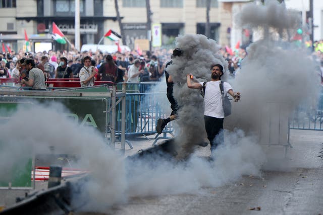 <p>It quickly became apparent on Sunday that it was not safe for the riders to race in Madrid</p>