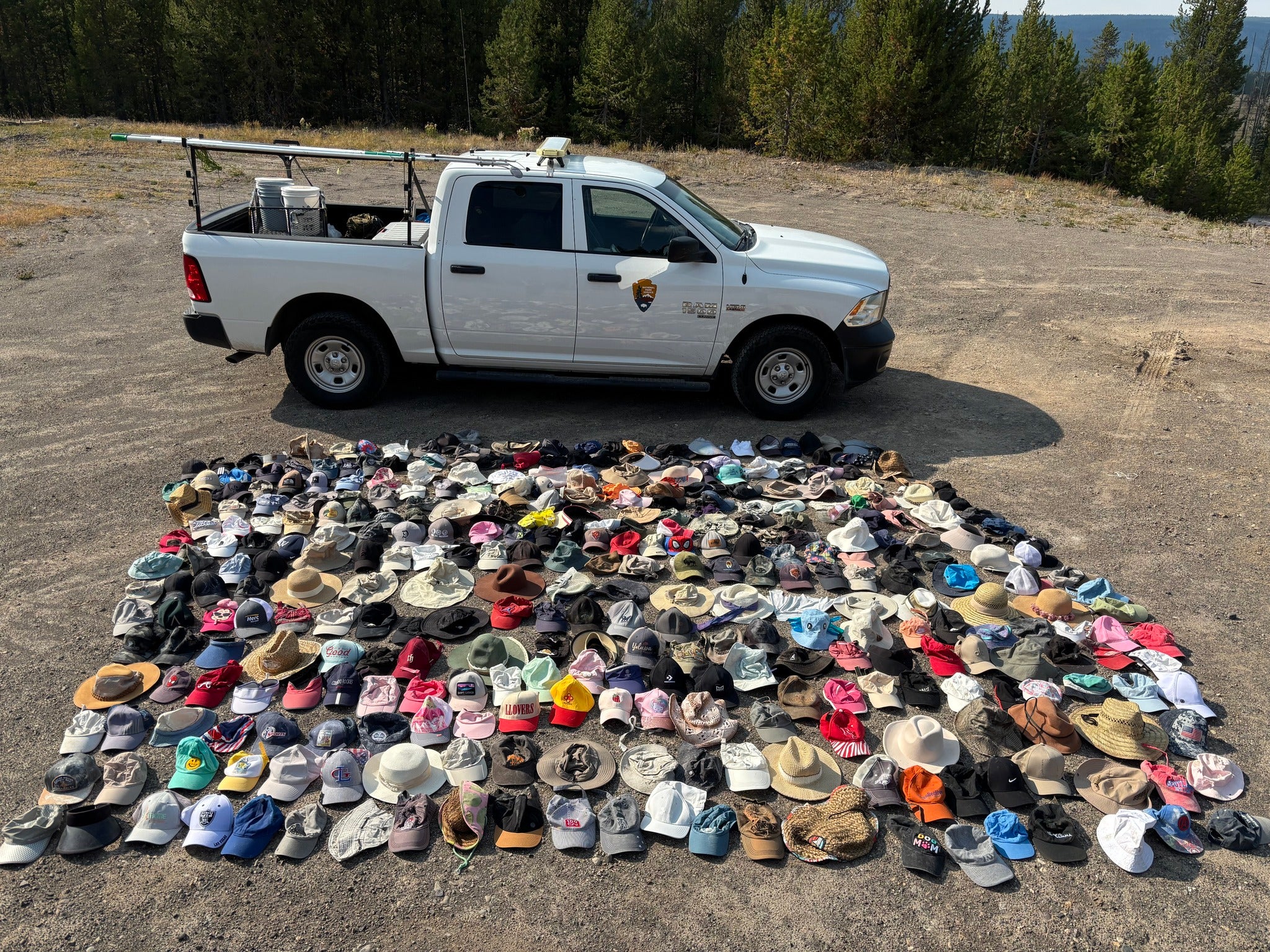 Yellowstone geologists have collected these and hundreds of other hats from sensitive thermal areas throughout the national park this year