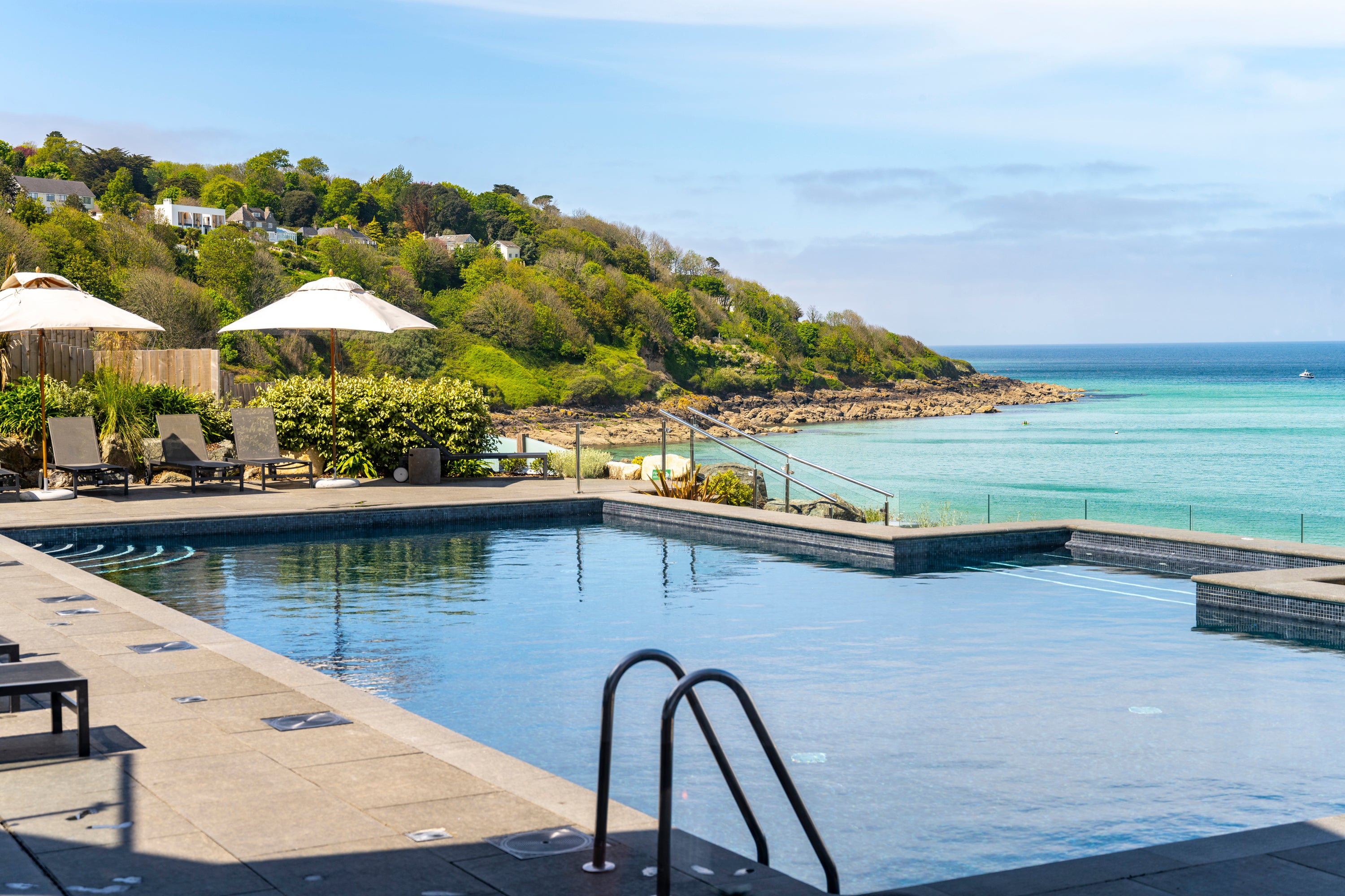 The view from Carbis Bay Hotel's heated outdoor pool