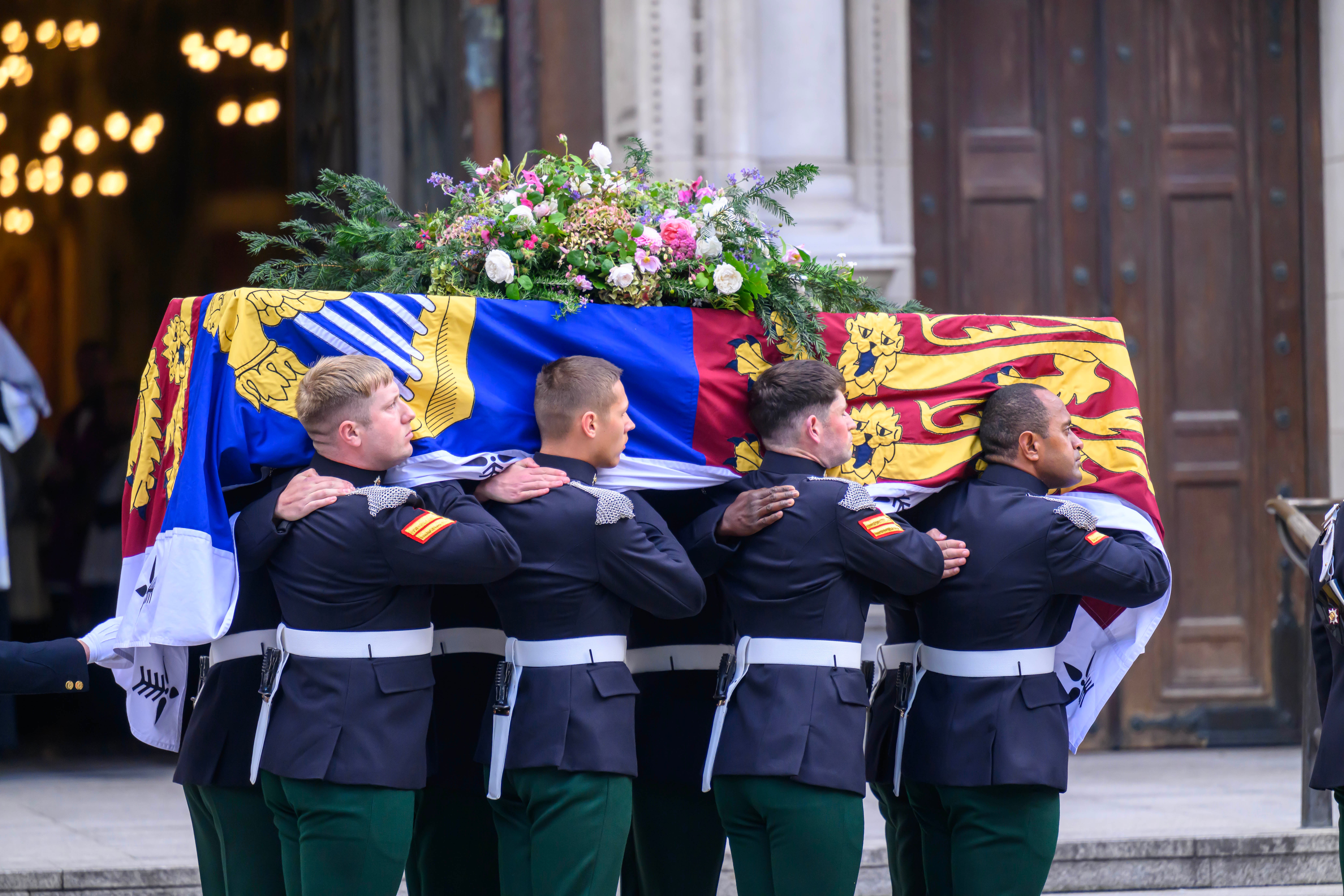 The coffin of Katharine, the Duchess of Kent, is carried into Westminster Cathedral