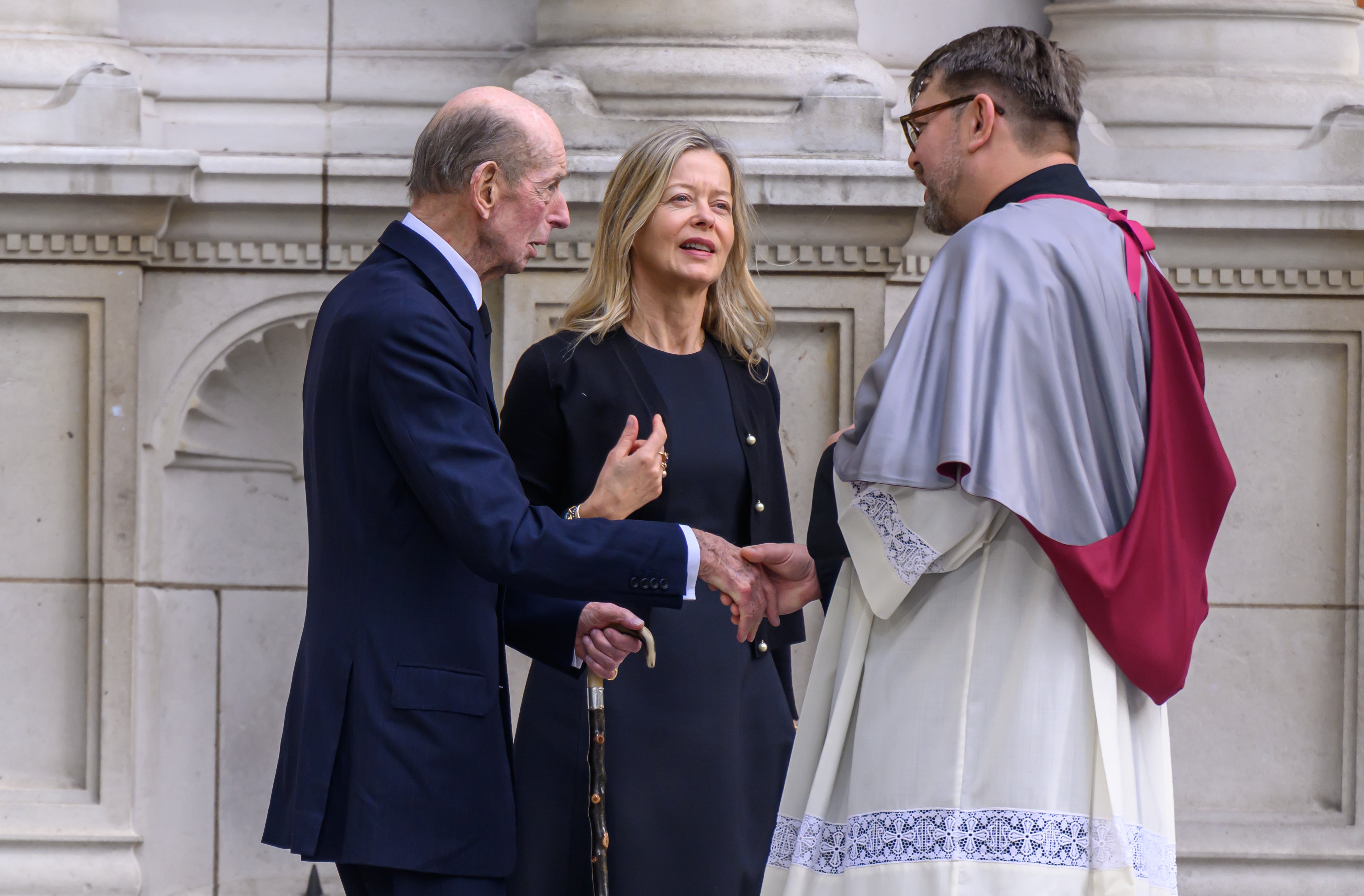 Lady Helen Taylor and the Duke of Kent ahead of the arrival of the coffin of the Duchess of Kent at Westminster Cathedral
