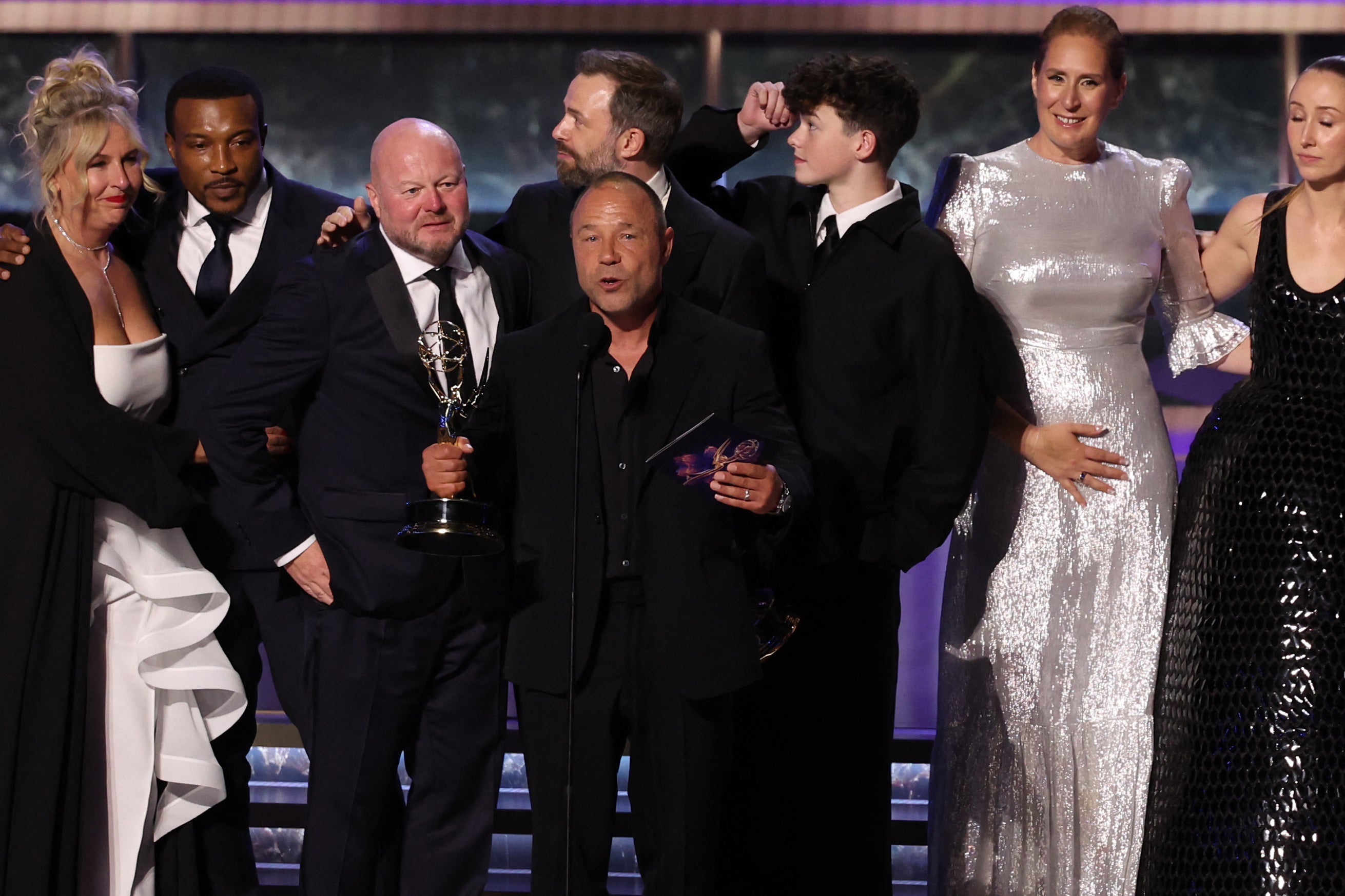 Stephen Graham with the award-laden cast and crew of ‘Adolescence’