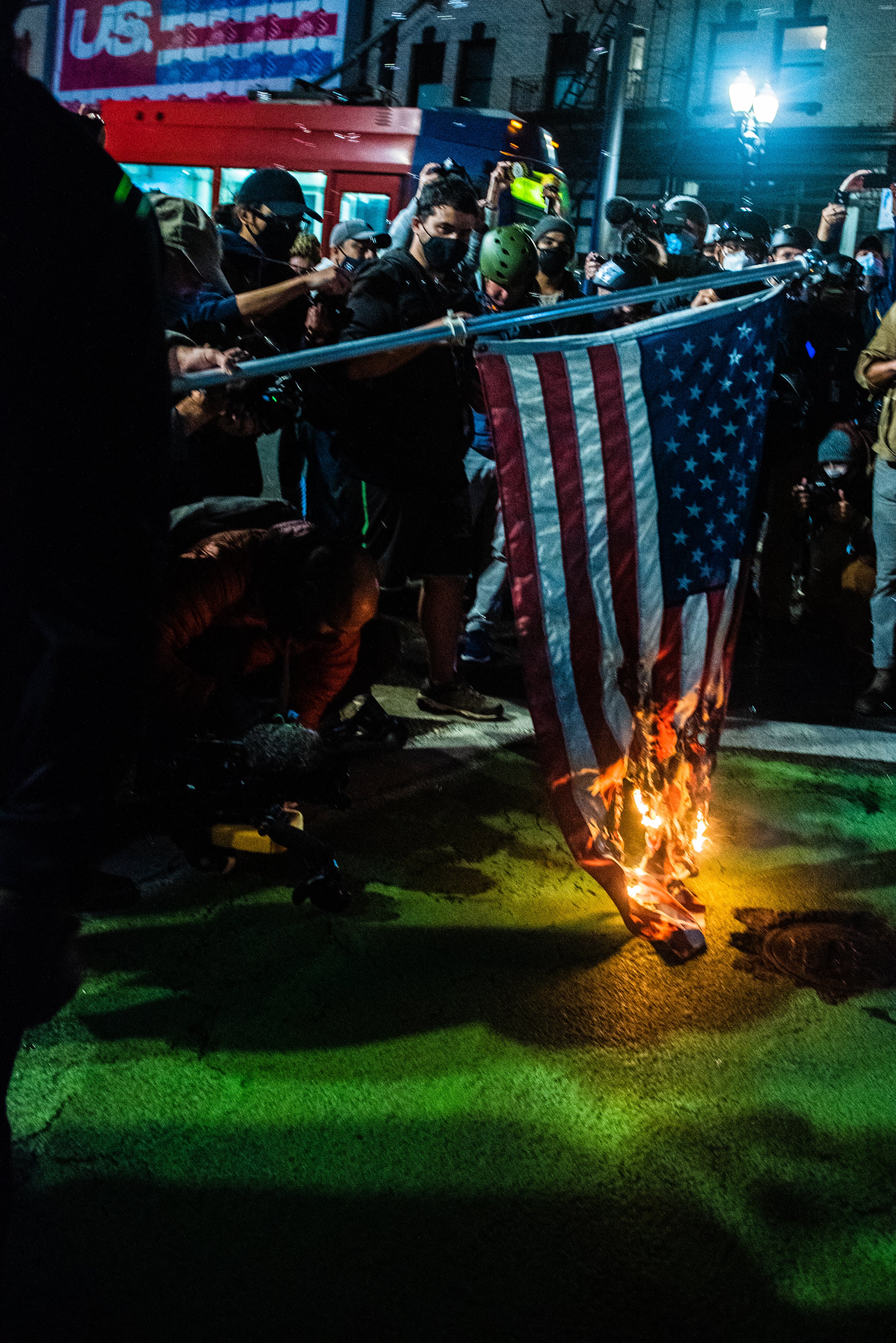 Trump told reporters Monday he would argue 'incitement of violence' to go after those who burn the American flag