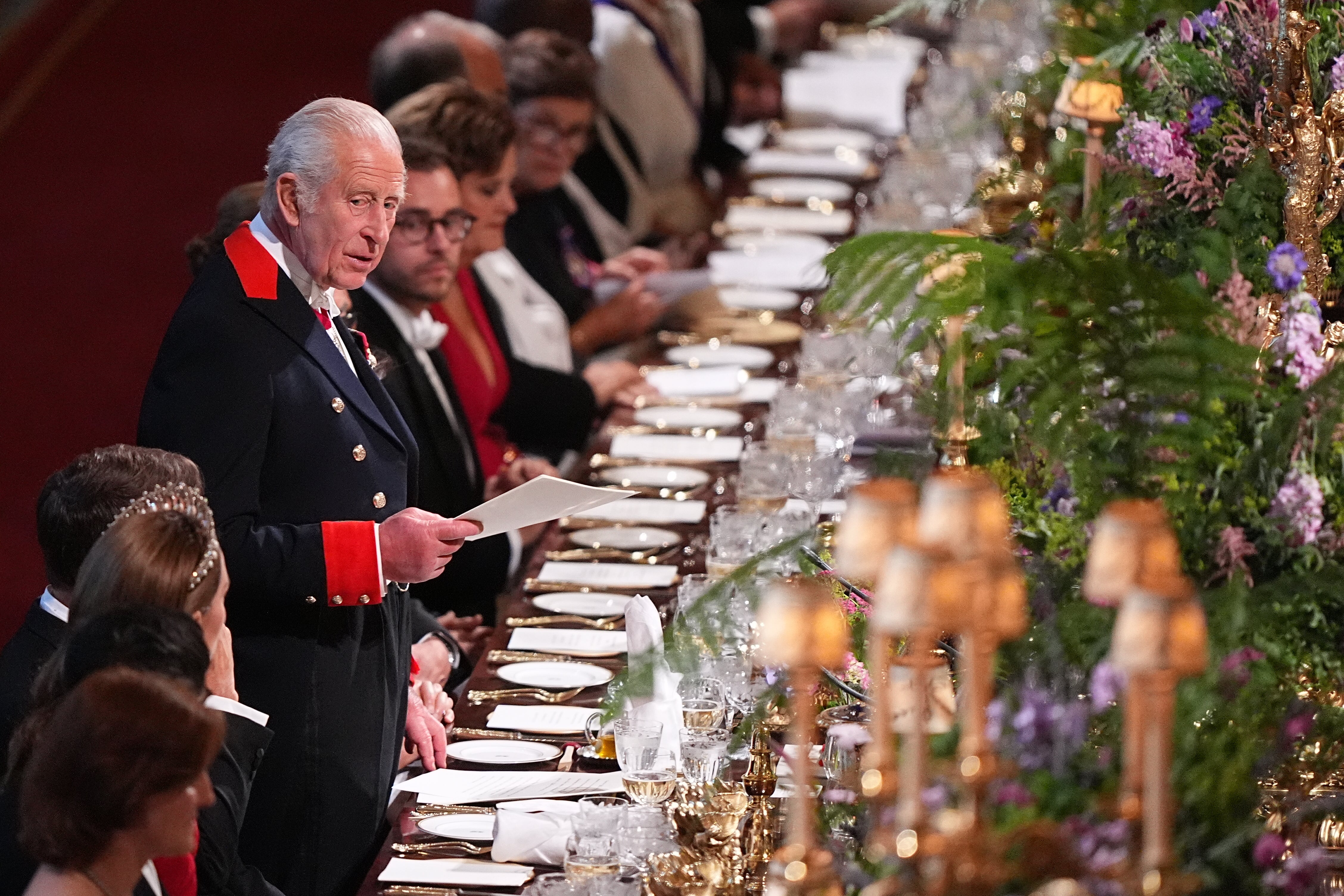 The King speaking at the state banquet for French President Emmanuel Macron