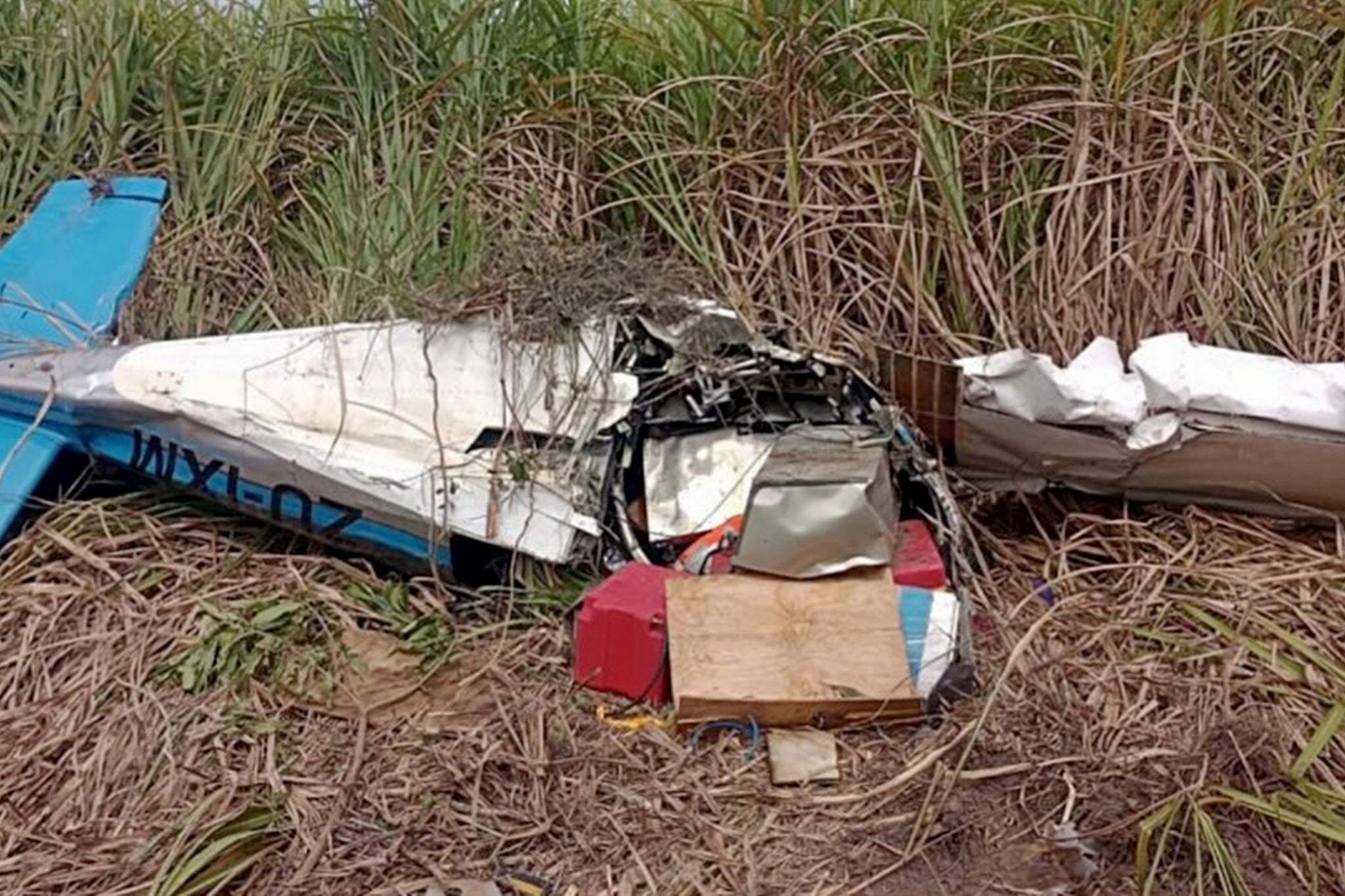 The wreckage of the aircraft discovered at the scene