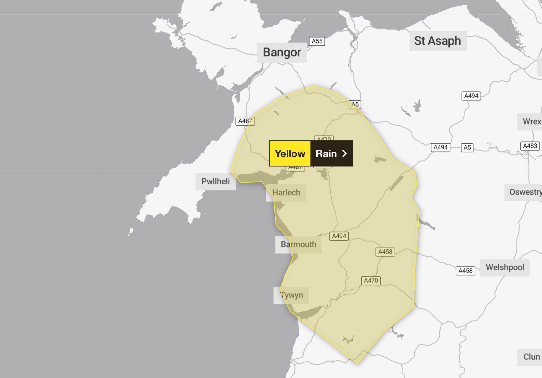 Heavy rain is making its way to parts of north-west Wales on Wednesday morning