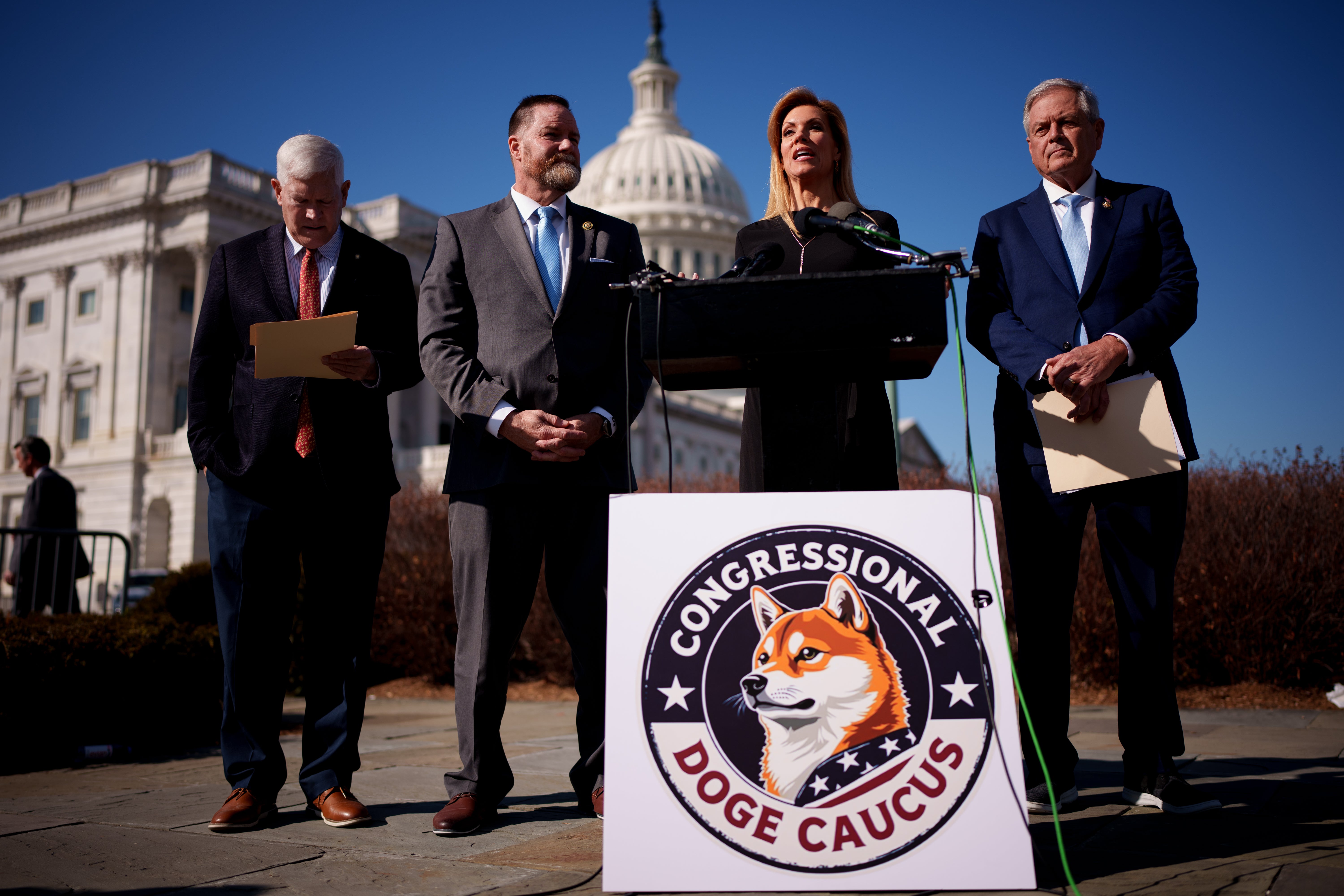 Sessions (pictured far left) is co-chair of the Congressional DOGE Caucus, whose role is to ‘lead government efficiency initiatives in the House of Representatives’