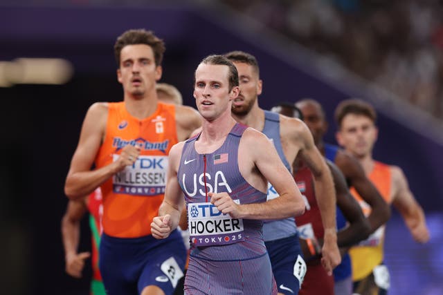 <p>Cole Hocker of Team United States leads the field during the Men's 1500 Metres Semi-Finals</p>