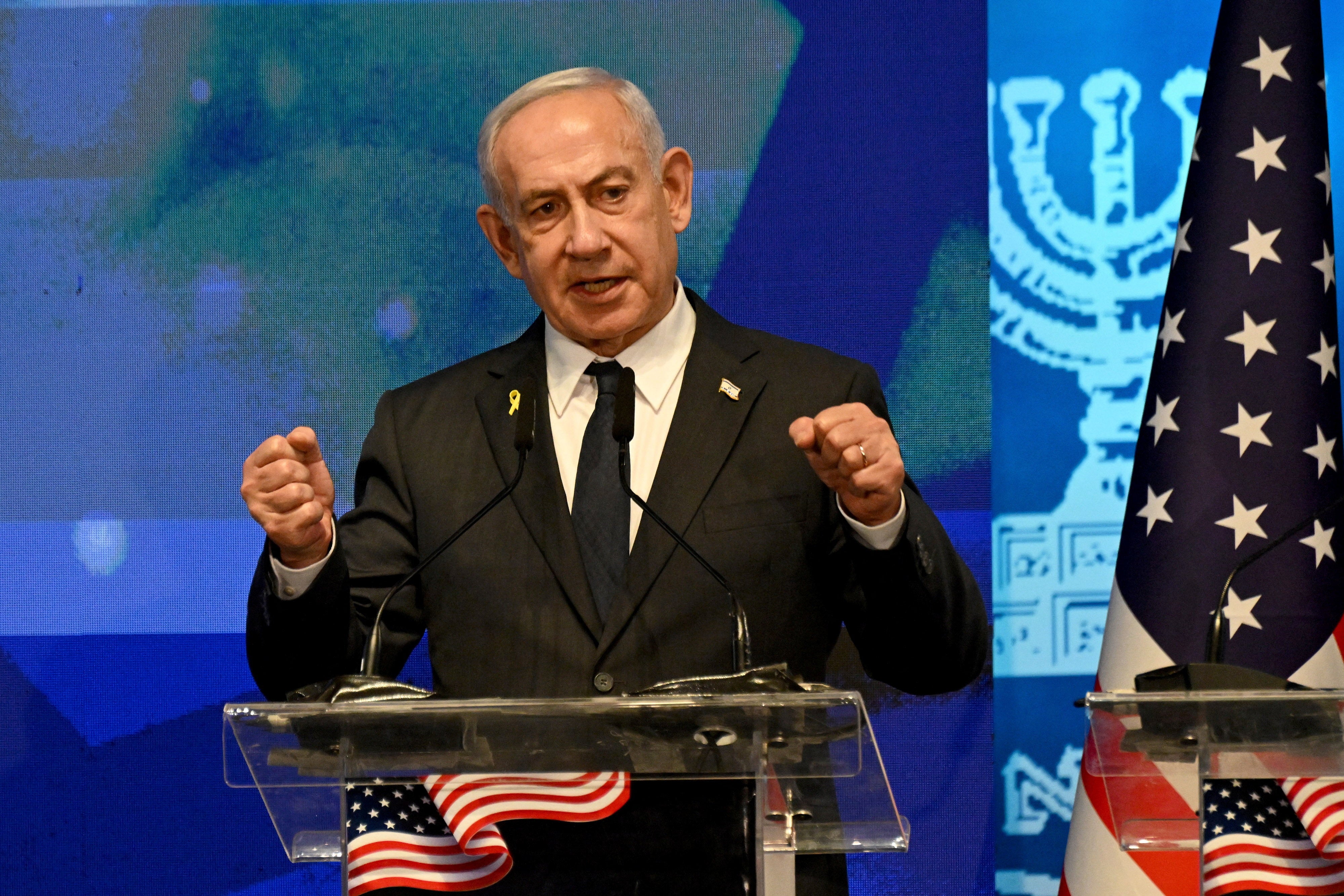 Israeli prime minister Benjamin Netanyahu speaking at the Foreign Ministry in Jerusalem on Monday