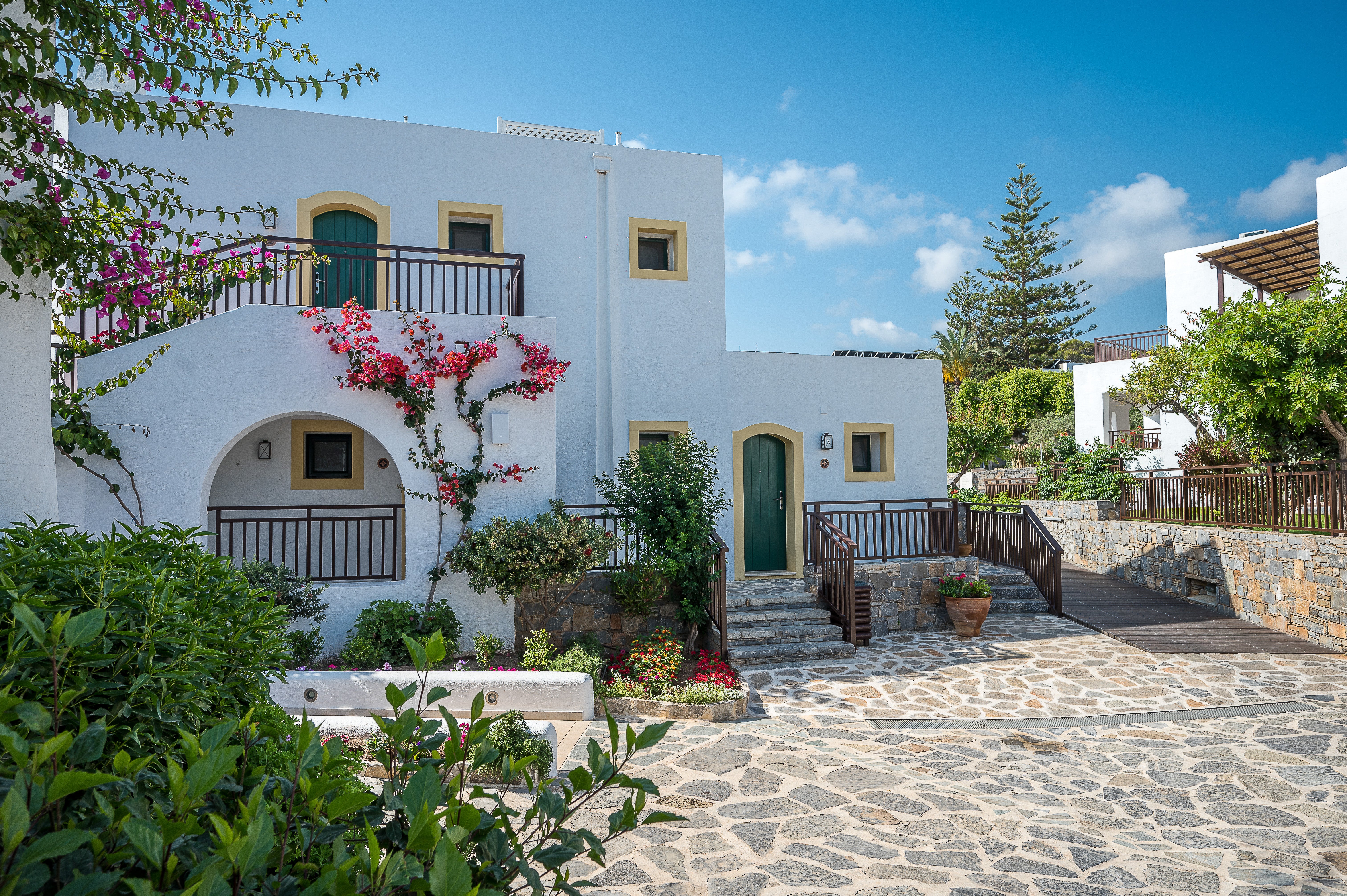 The bungalow area at Creta Maris in Crete, Greece, has been designed to look like a traditional Cretan village