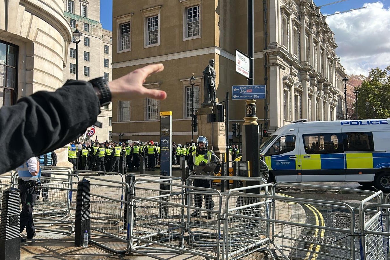 The video showed protesters on Horse Guards Avenue (Pol Allingham/PA)
