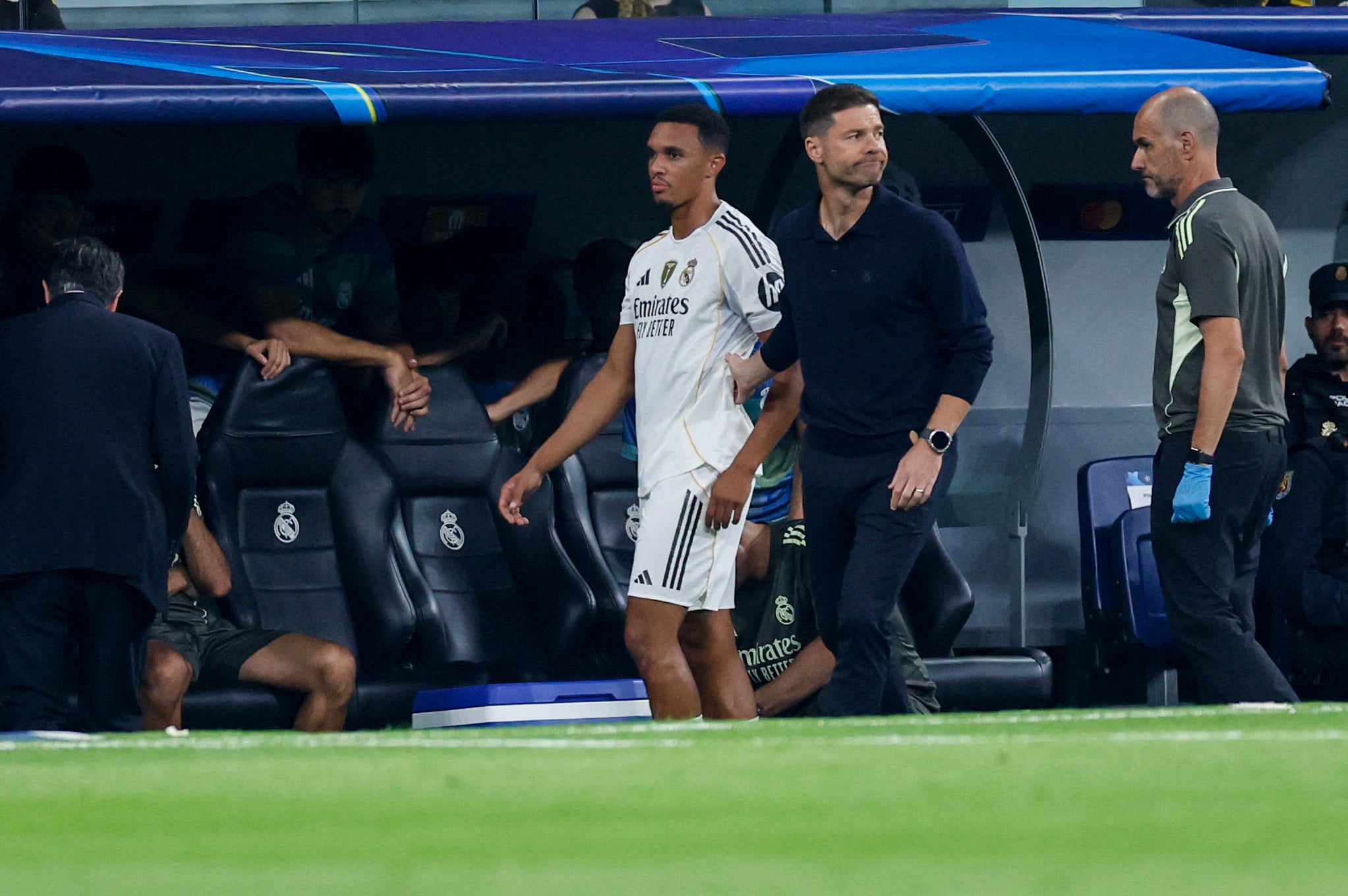 Real boss Xabi Alonso tried to console the frustrated Englishman
