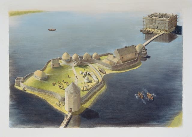 <p>A visualisation of the castle at Finlaggan </p>