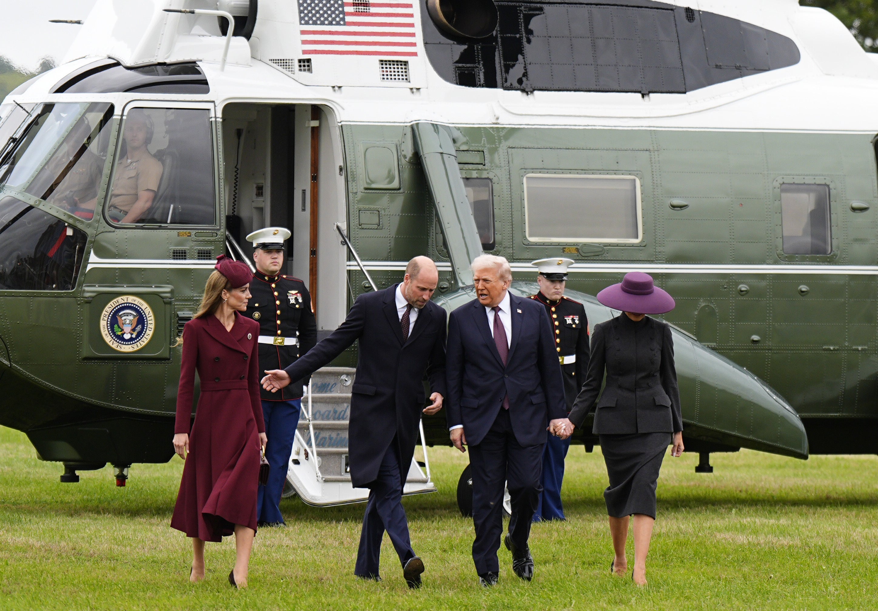 The Prince and Princess of Wales, left, receive US president Donald Trump and first lady Melania Trump at Windsor Castle in Windsor, Berkshire