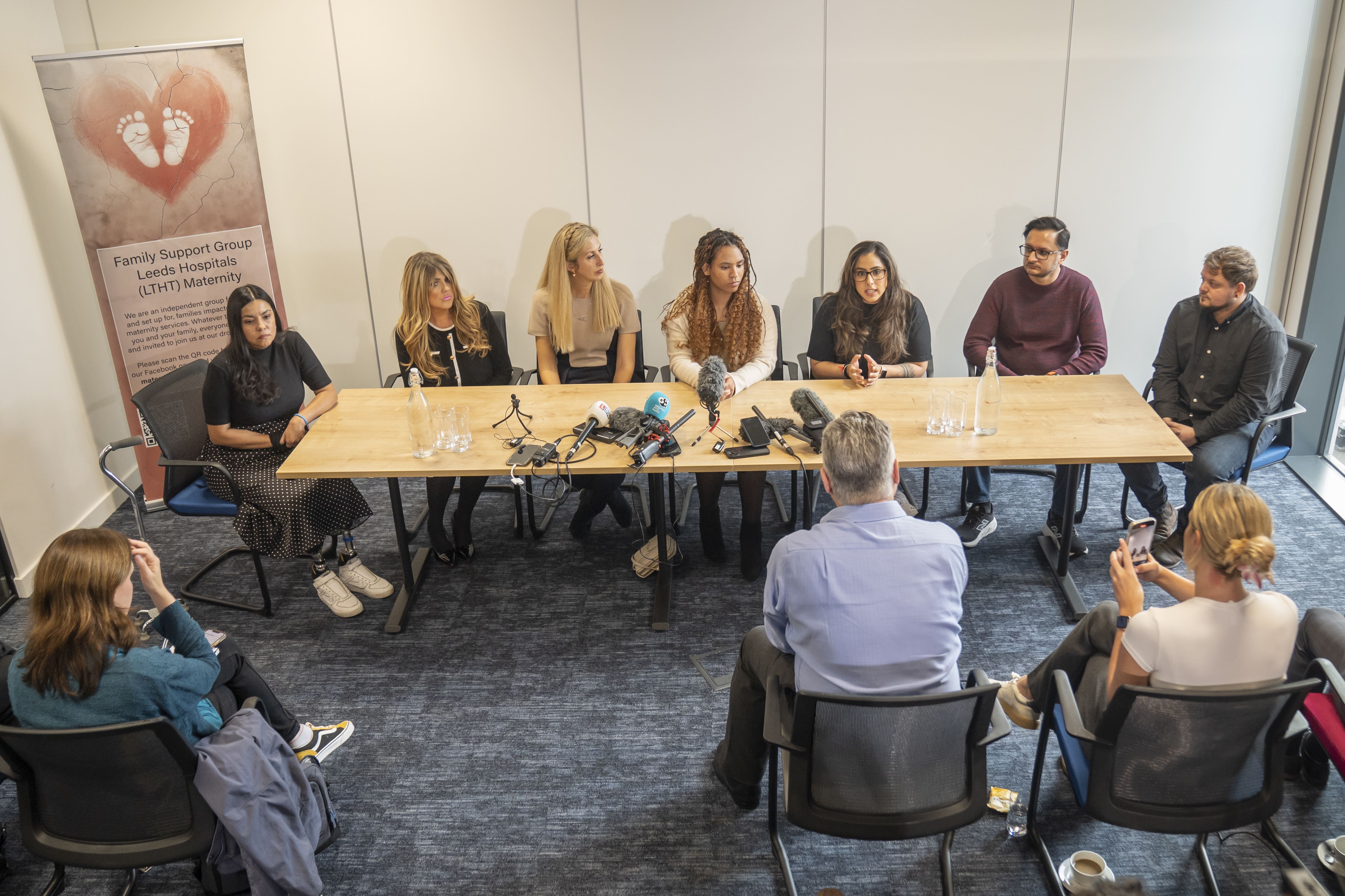 (l to r) Cecilia Deita, Angela Welsh, Fiona Winser-Ramm, Lauren Caulfield and Amarjit Matharoo called for a full and independent inquiry into maternity care in Leeds (Danny Lawson/PA)