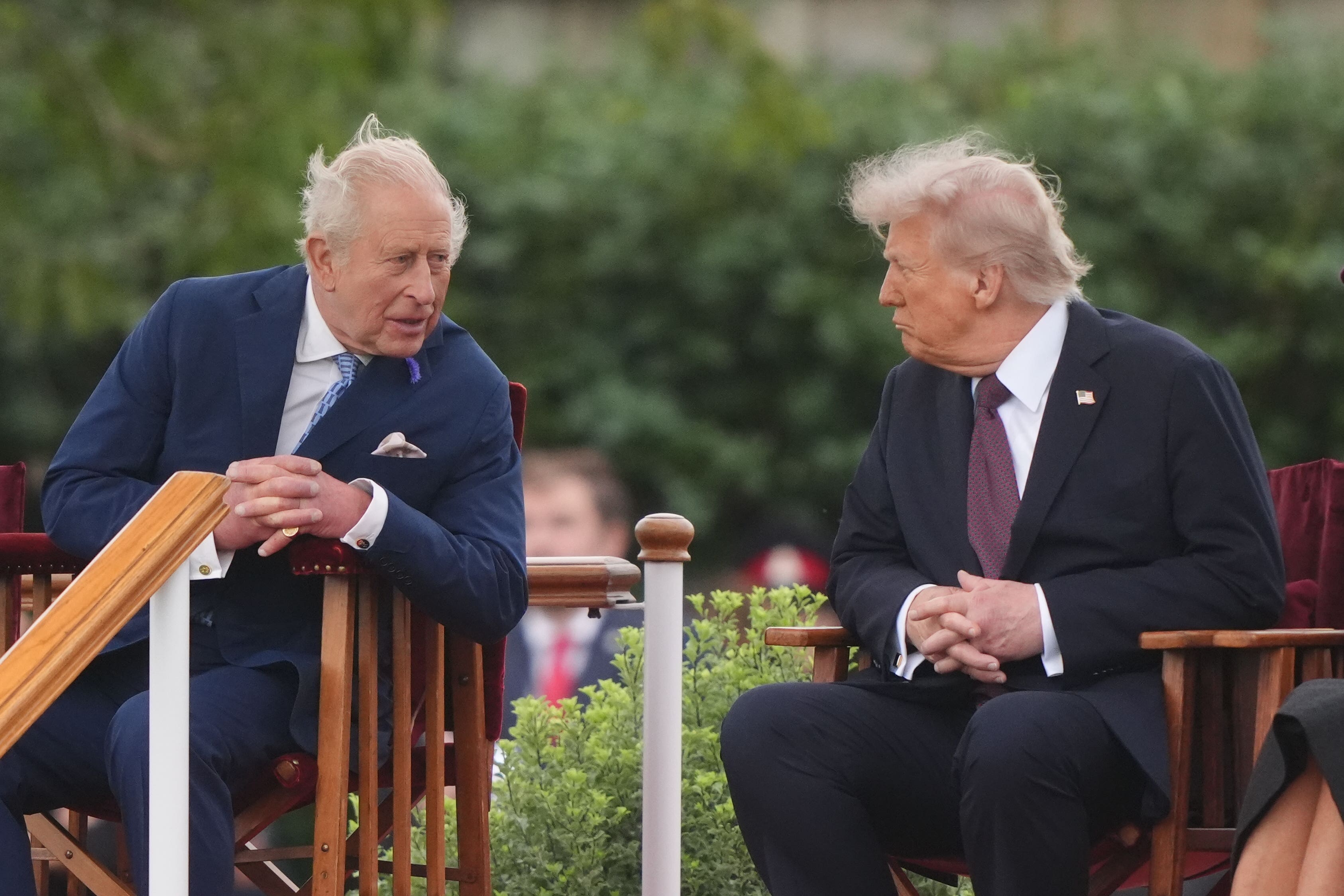 The King and the President shared conversation during the military parade (Jonathan Brady/PA)