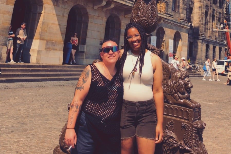 Jey Poston, left, with his partner Mia, after President Donald Trump’s decision to pardon more than 1,500 January 6 rioters. Poston was convinced that he could not count on law enforcement if organized hate groups decided to target his family