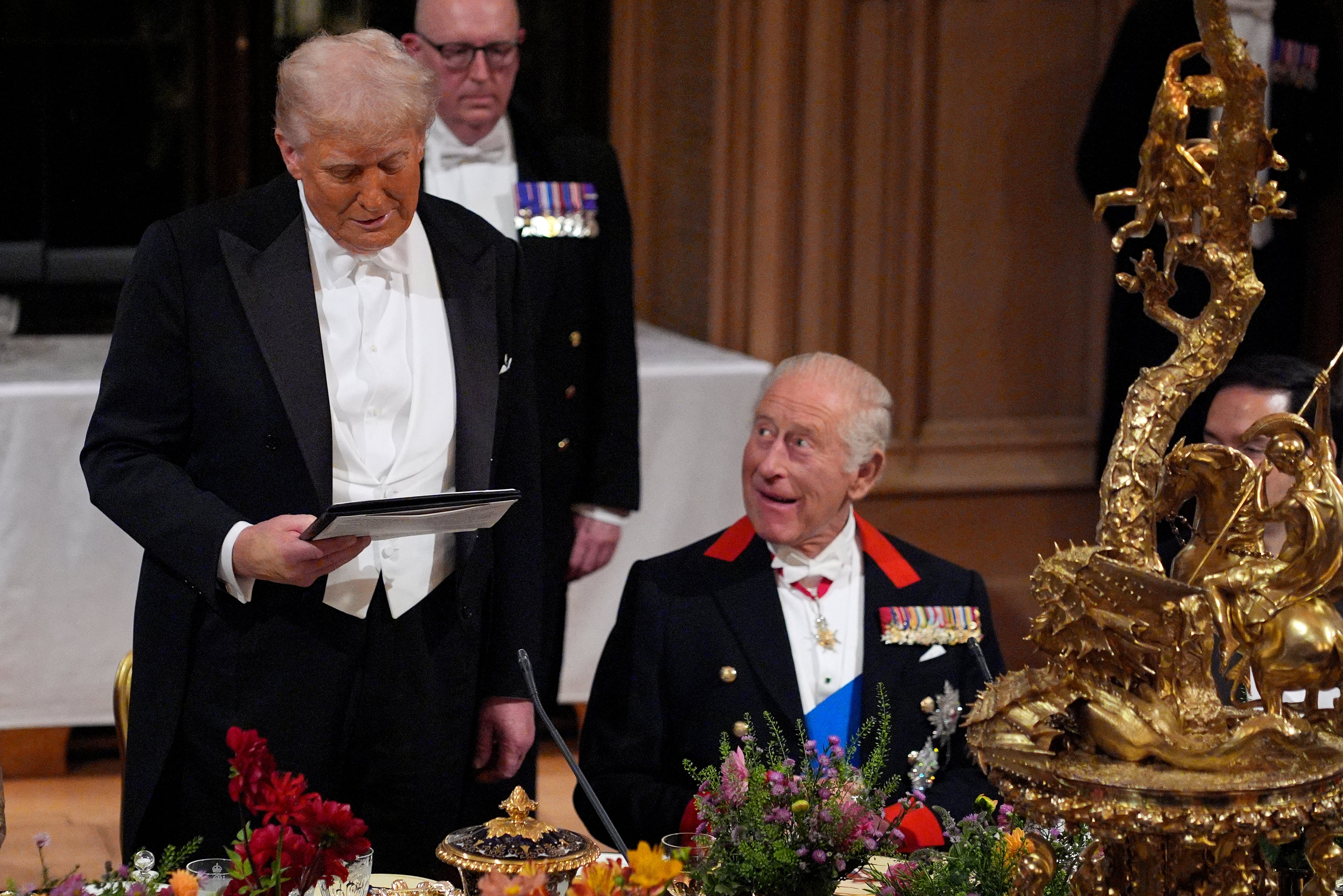 President Donald Trump and King Charles III toasted each other and their respective nations at State Banquet in Windsor Castle Wednesday