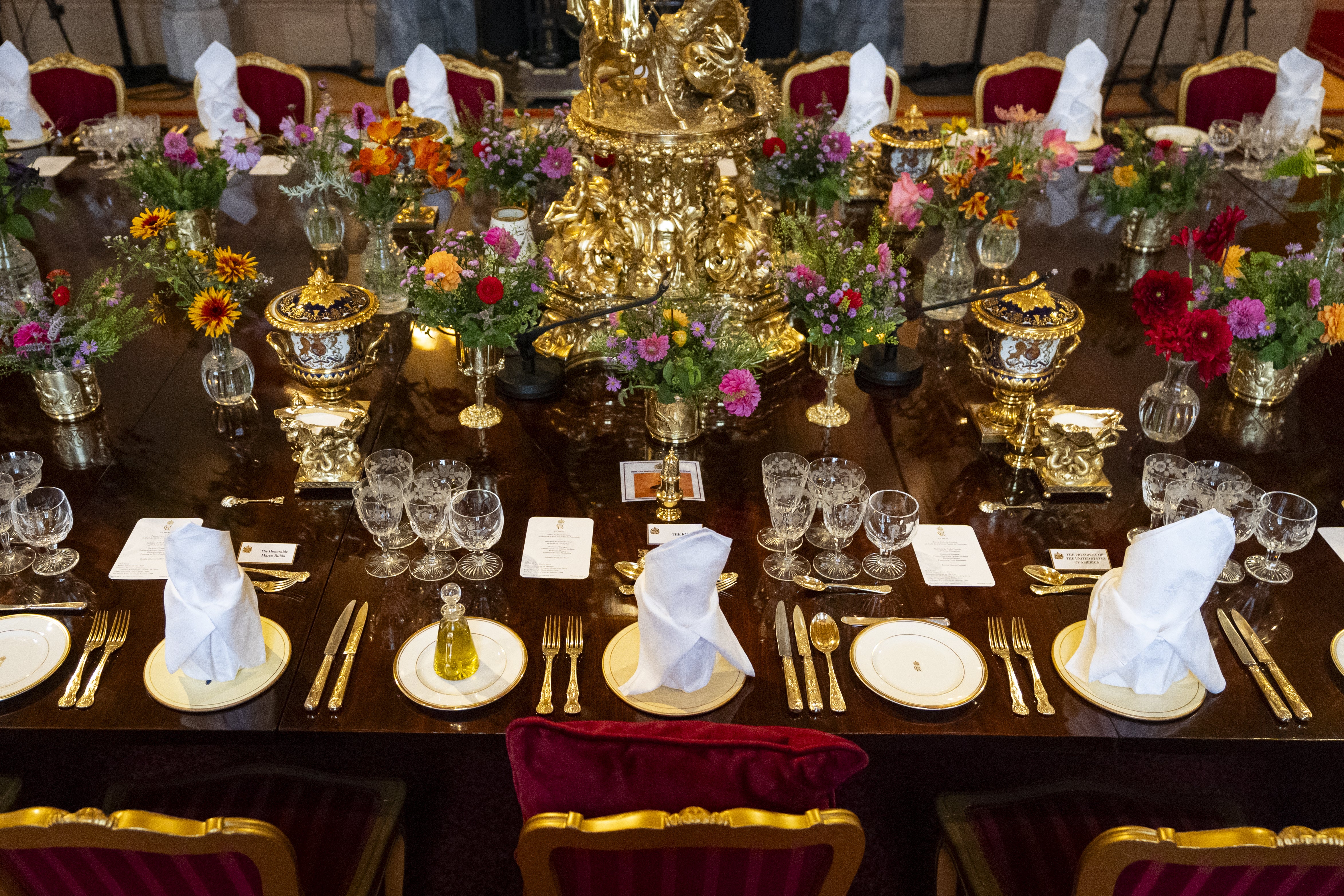 The banquet table in St George’s Hall, Windsor Castle, ahead of the state banquet for US President Donald Trump (Aaron Chown/PA)