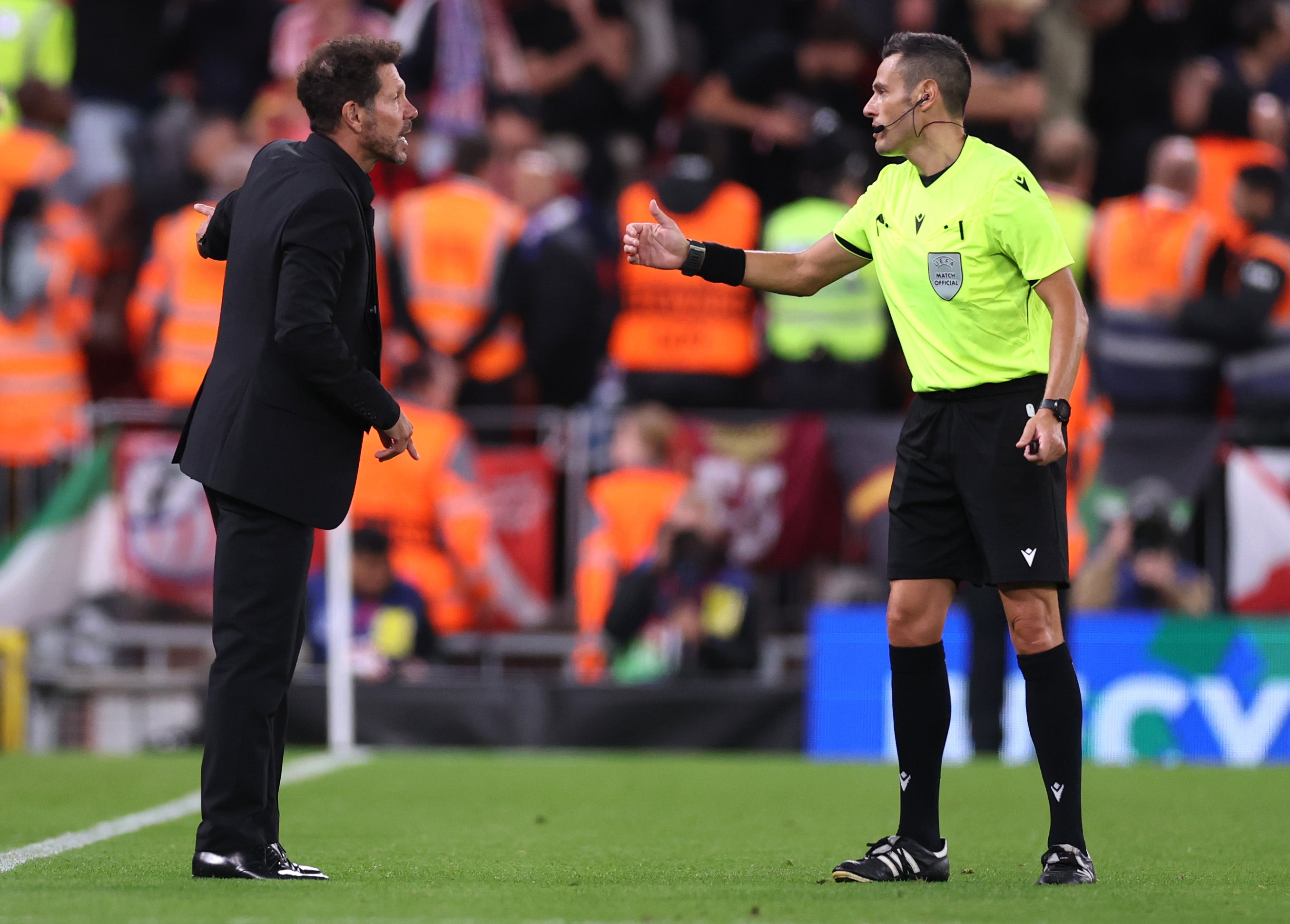 Simeone was sent off following Van Dijk’s winner at Anfield