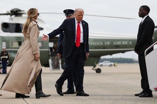 President Donald Trump and first lady Melania Trump board Air Force One on 16 September 2025 in Joint Base Andrews