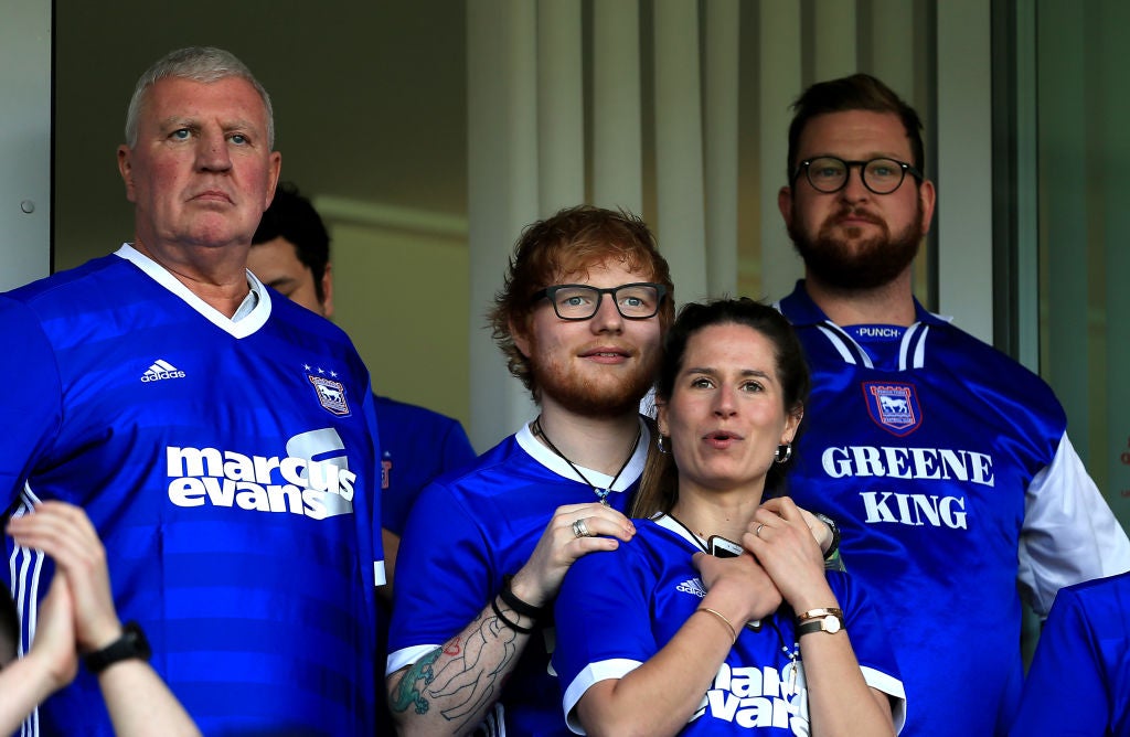 Ed Sheeran and Cherry Seaborn at an Ipswich Town football match