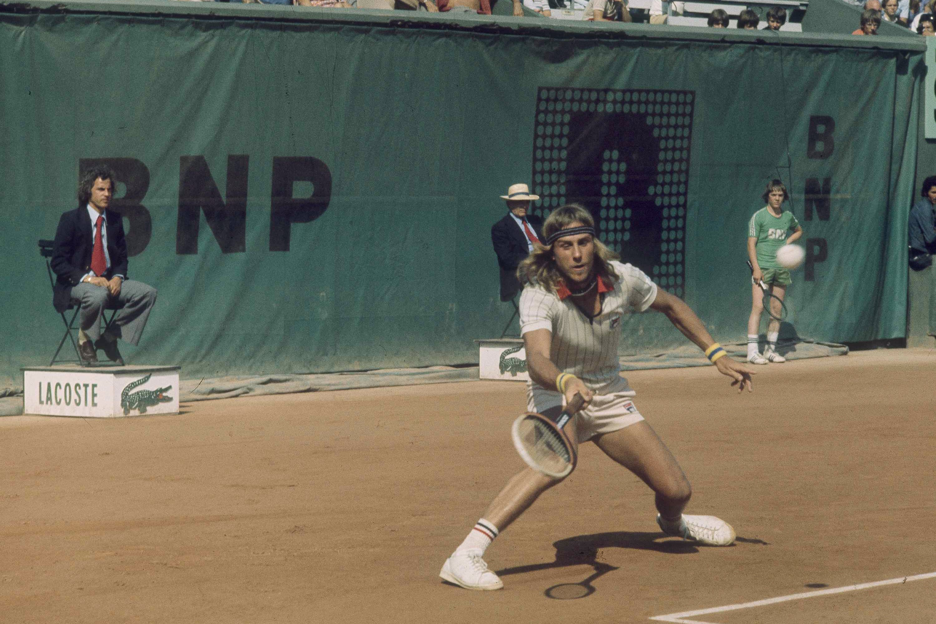 Borg in action at Roland Garros Stadium in 1976