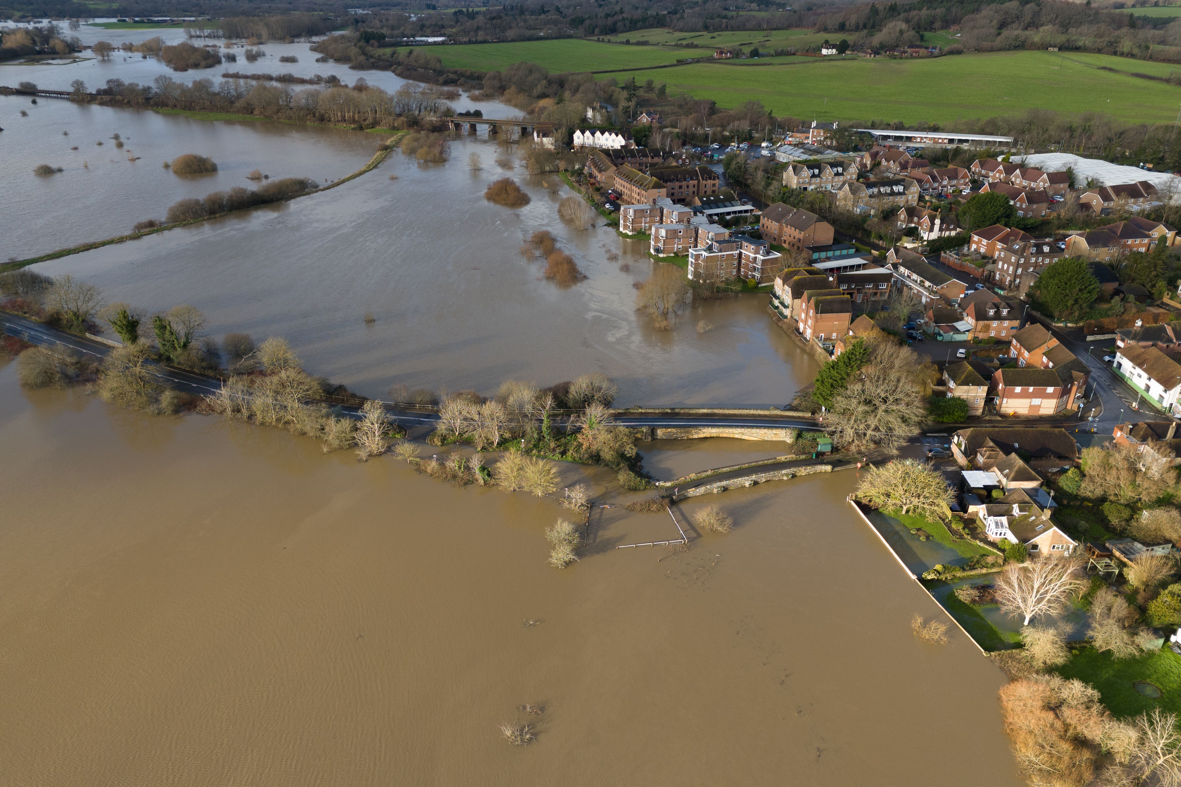 A view of flooding around Pulborough in West Sussex. (Andrew Matthews/PA)