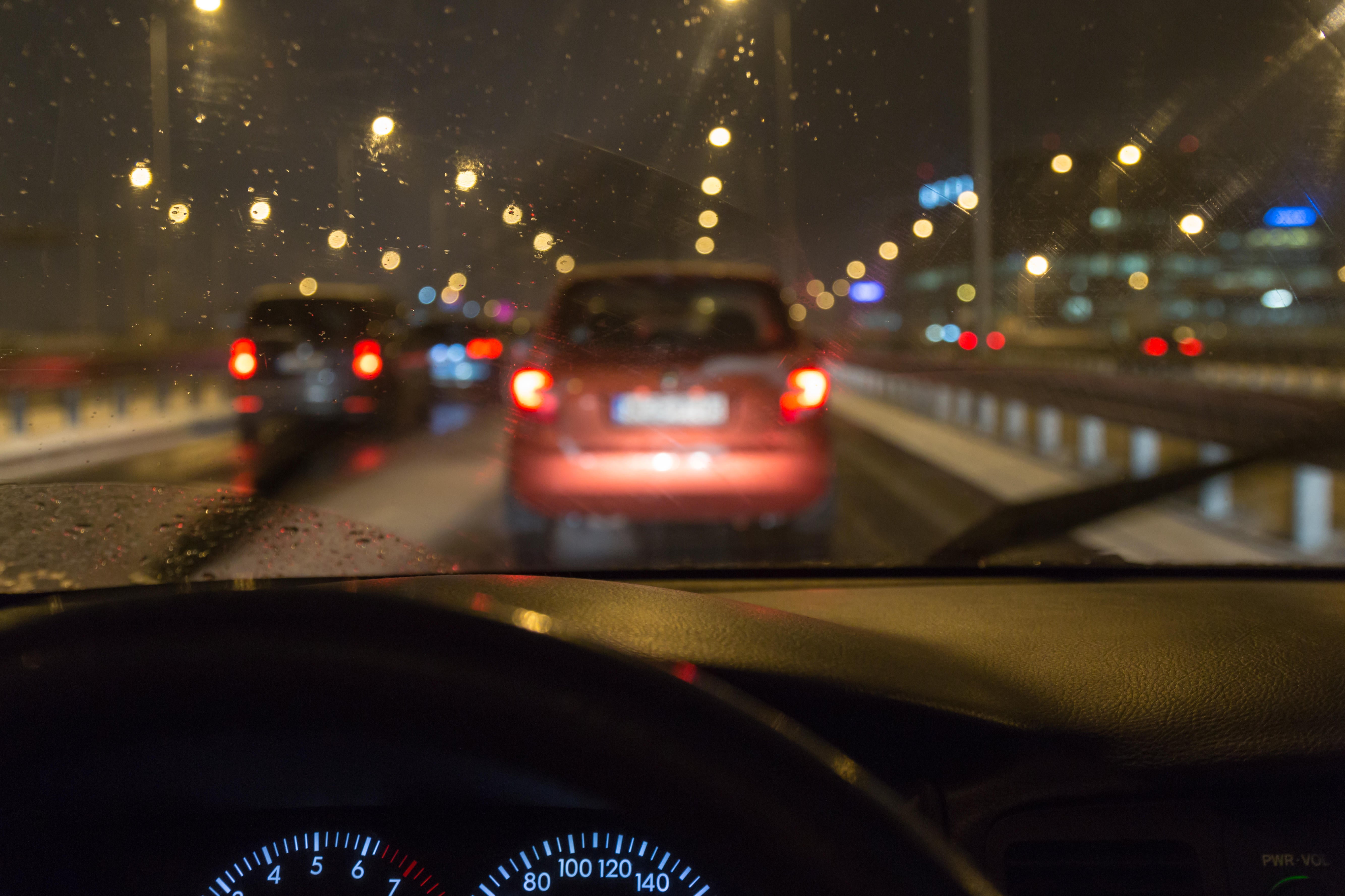 Blurry vision while driving at night, view from the driving wheel (Alamy/PA)