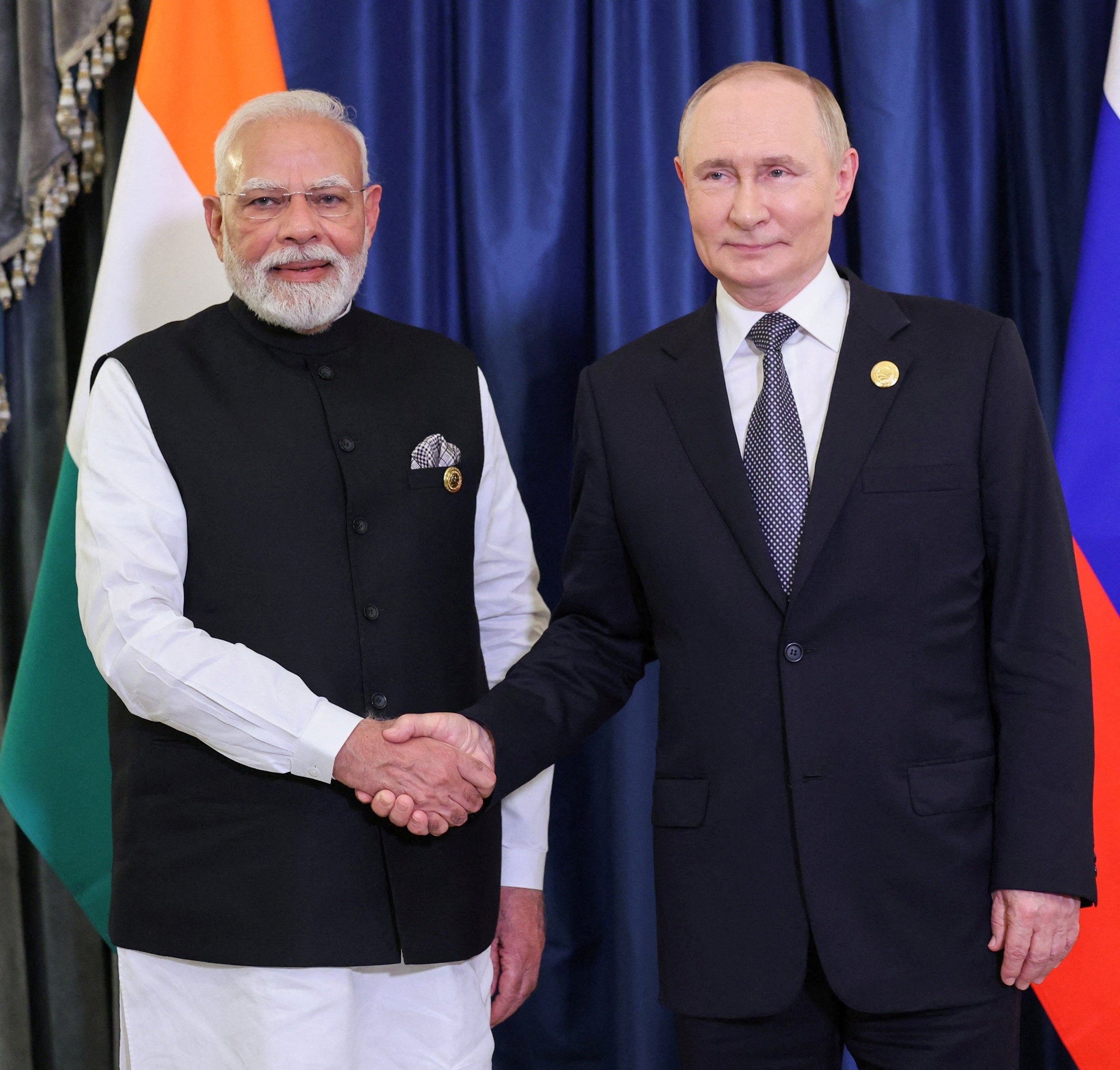 Indian prime minister Narendra Modi with Russian president Vladimir Putin at the Shanghai Cooperation Organisation summit in Tianjin, China, on 1 September 2025