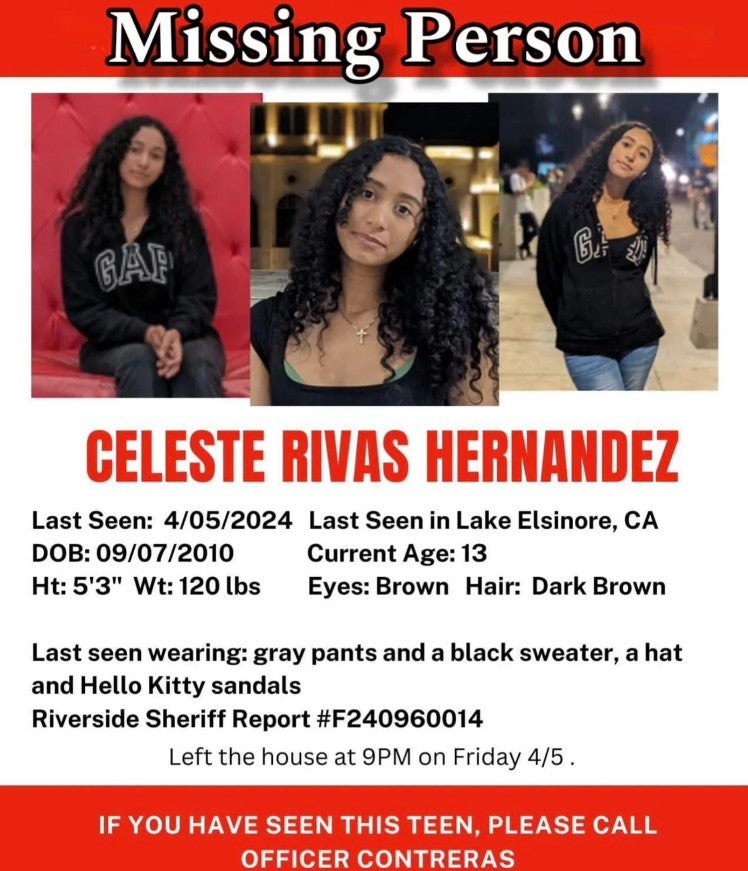 A missing persons flyer shows Hernandez went missing in April 2024, when she was 13
