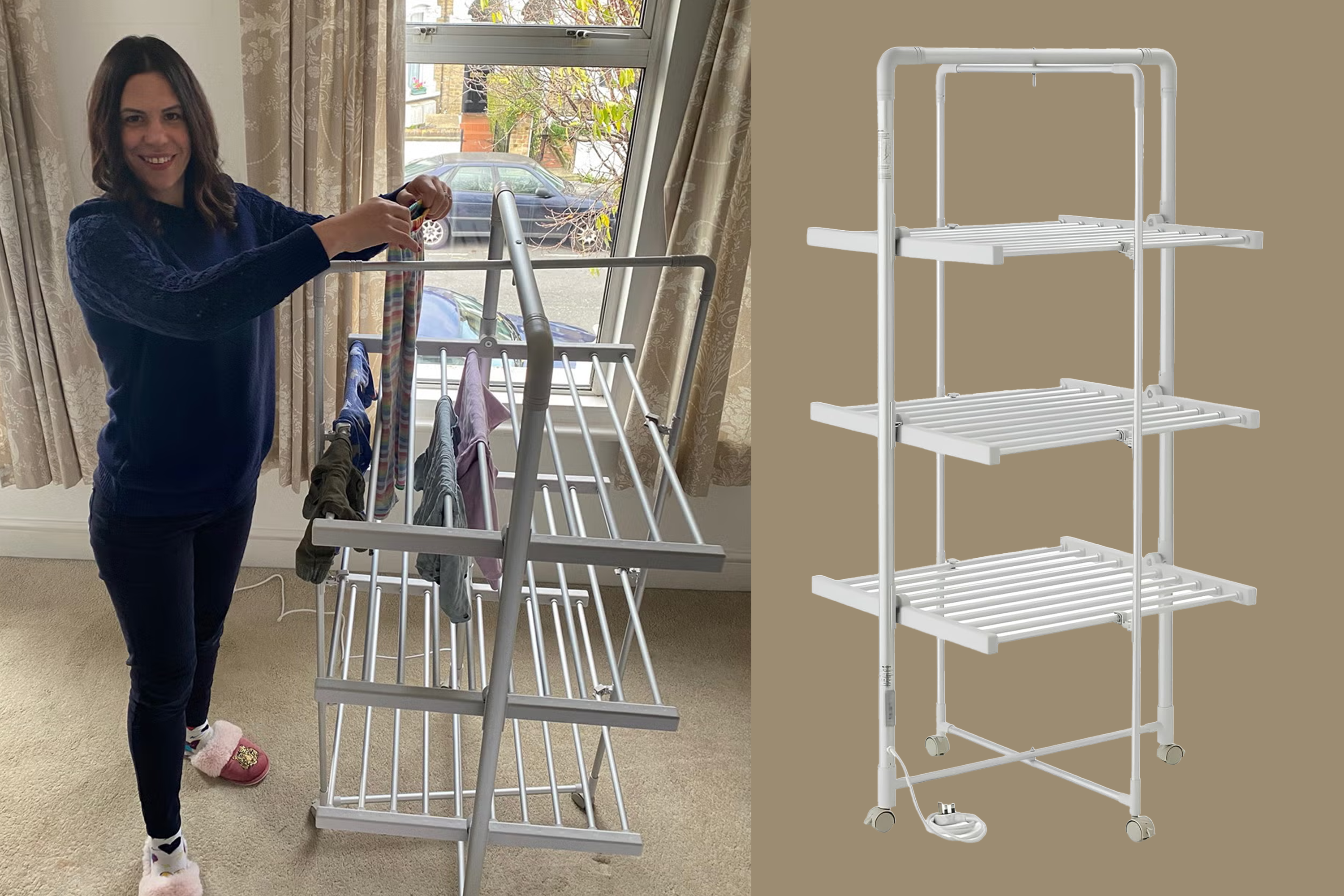 The clothes airer boasts an impressive 21m of heated drying space across three tiers of rails