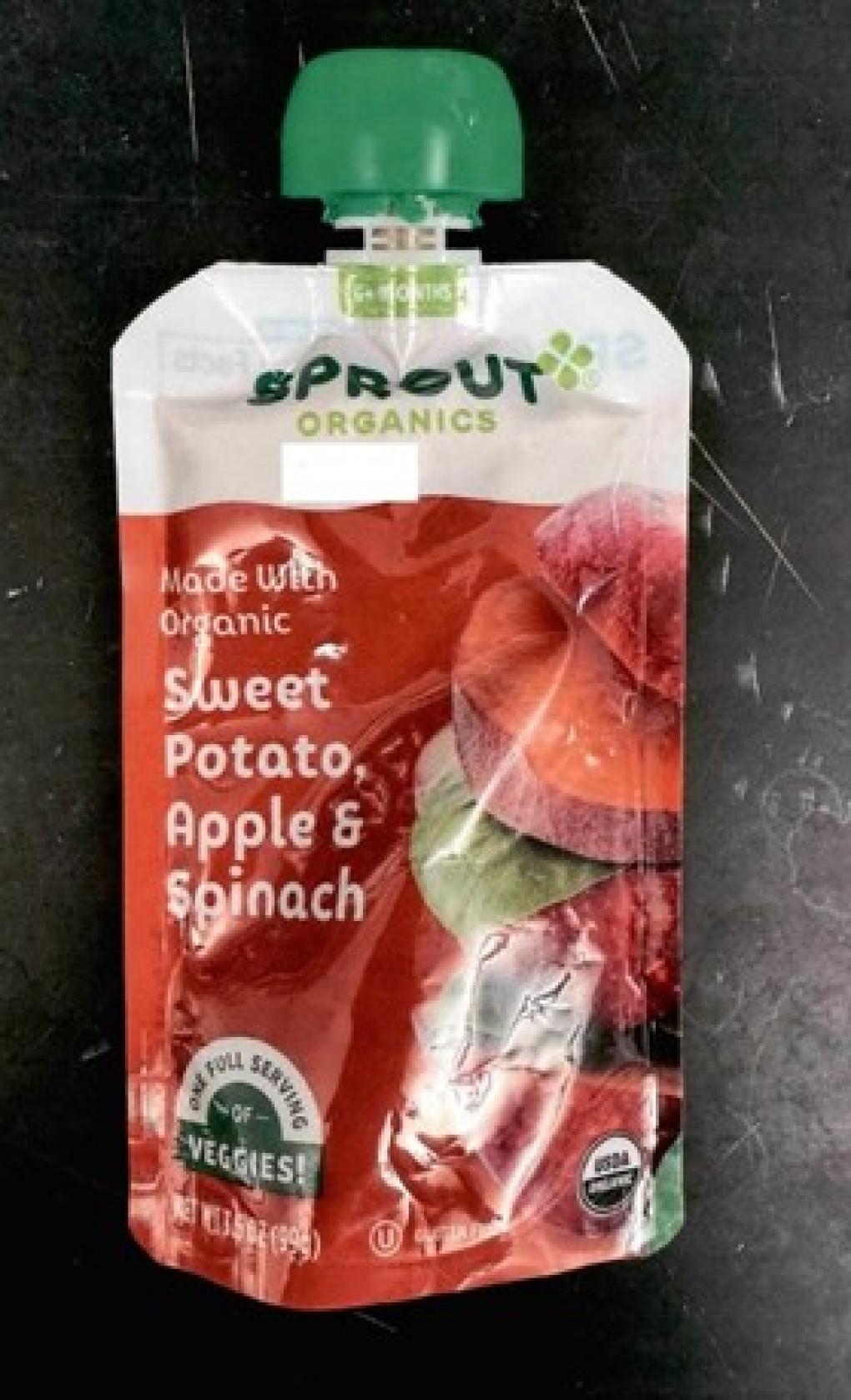 Sprout Organics recalled one lot of its Sweet Potato Apple and Spinach food pouches