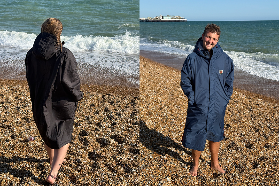 My partner and I put the changing robes through their paces on our local beach