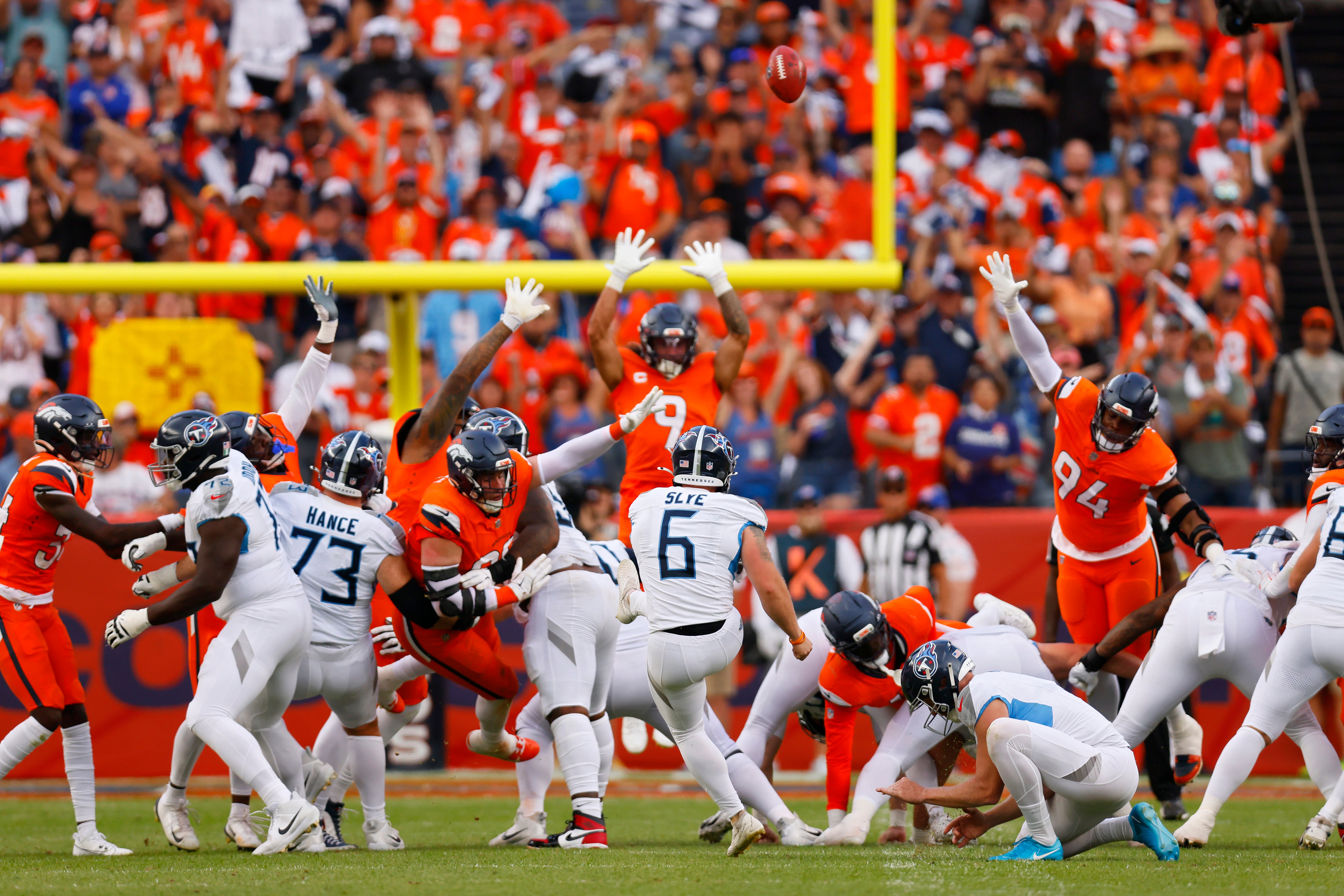 Joey Slye in action against the Denver Broncos earlier this month