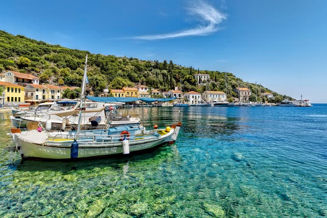<p>The small harbour of Kioni, Ithaka, in the Ionian Sea.</p>